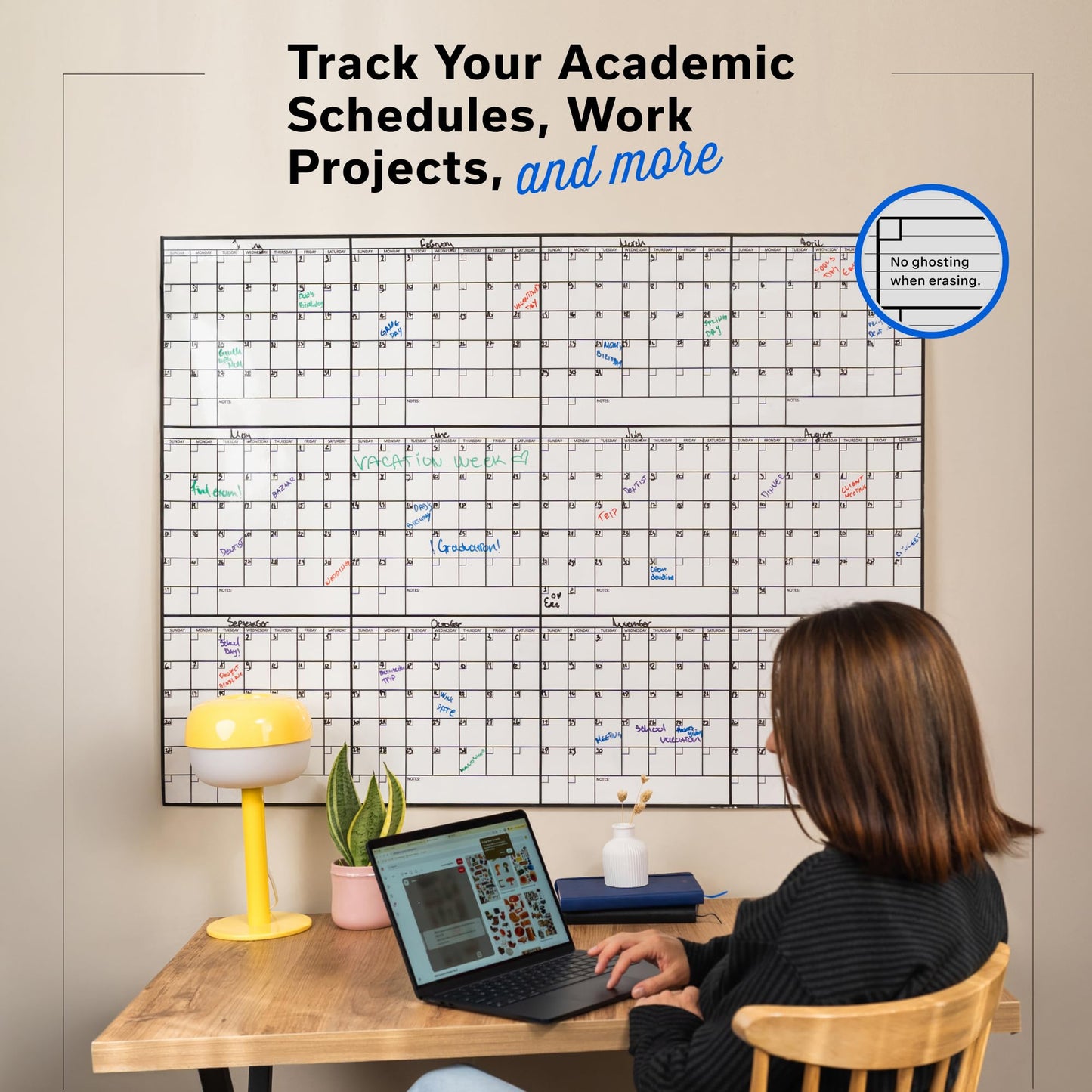 Yearly Large Dry Erase Calendar for Wall 36x48, 12 Office Annual, Erasable Month, Rolled Whiteboard White Board, Year Calendar Planner Giant Family