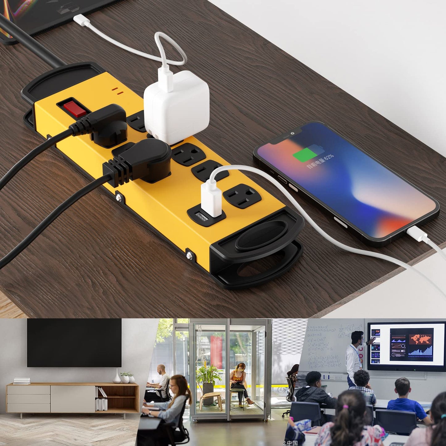 Oviitech 8 Outlets Mountable Heavy Duty Surge Protector Metal Power Strip with 2 USB Charging Ports(2.4A),1800 Joules with 6 Foot Long Extension Cord