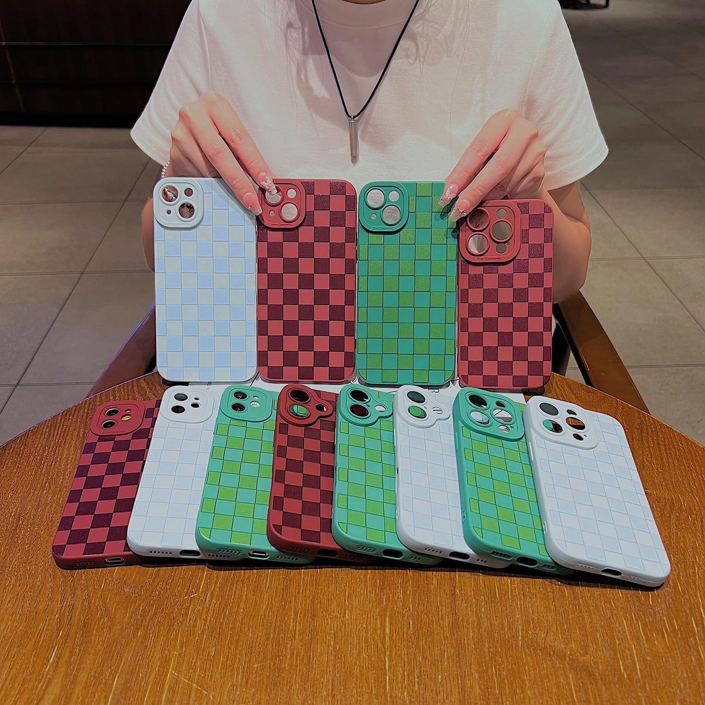 YUMUPIFE Plaid Pattern Phone Case,for iPhone 15(6.1”) Light Blue