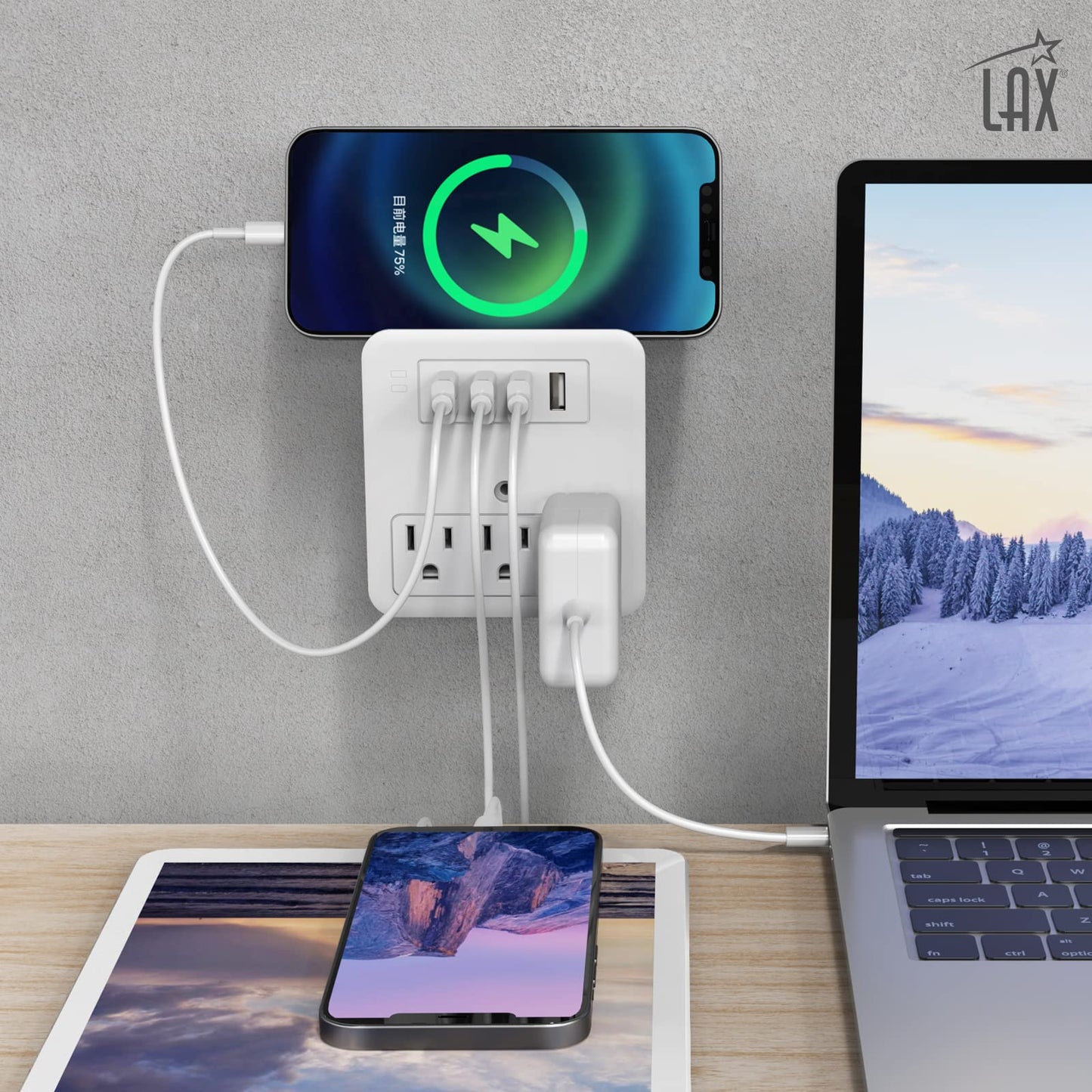 LAX Gadgets Multi-Plug Outlet Extender with Reliable Surge Protector Circuit - Suitable for Home, Office, & School Usage | 3 Wall Outlets and 4 USB