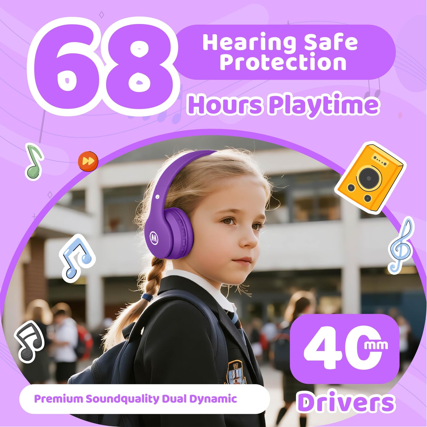 Mokata Headphones Kids Bluetooth 5.4 Wireless Play Time 68H Safe Volume Limit 85/94dB Over-Ear Foldable Headset,Fast Charging,with Aux Cord Built-in…