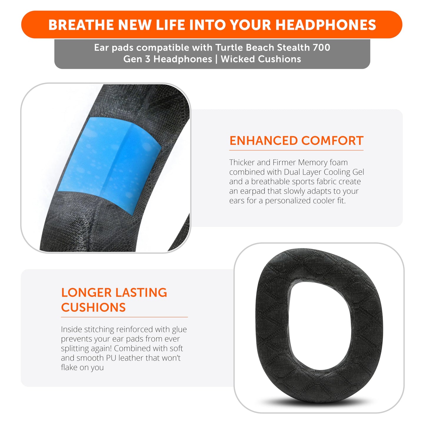 WC Freeze V2 Stealth 700 Gen 3 - Cooling Gel Earpads Compatible with Turtle Beach Stealth 700 Gen 3 by Wicked Cushions | Freeze V2 Cooling Fabric