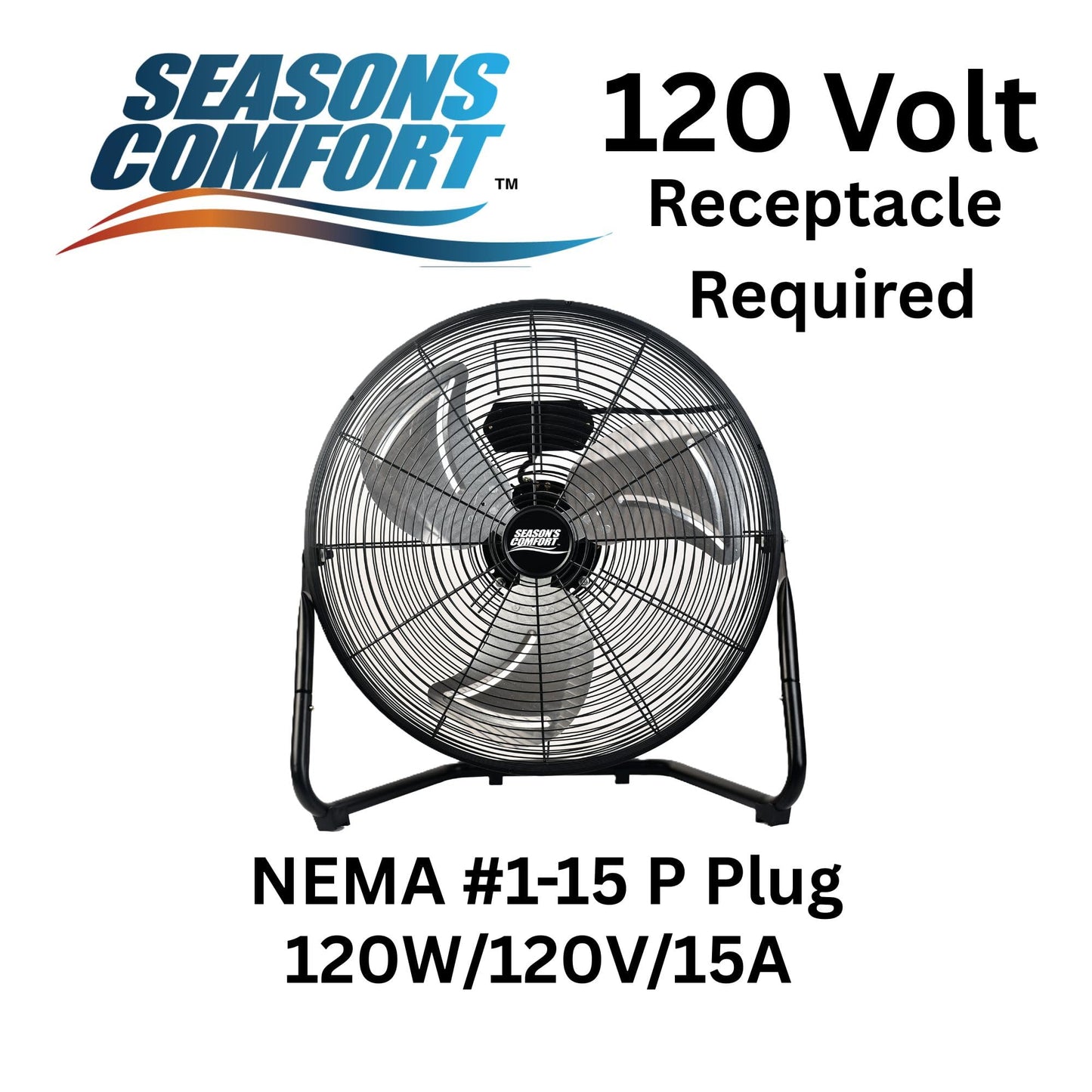 Seasons Comfort 20 Inch High Velocity Fan, All-Metal, 3 Speed, Black -FHV20