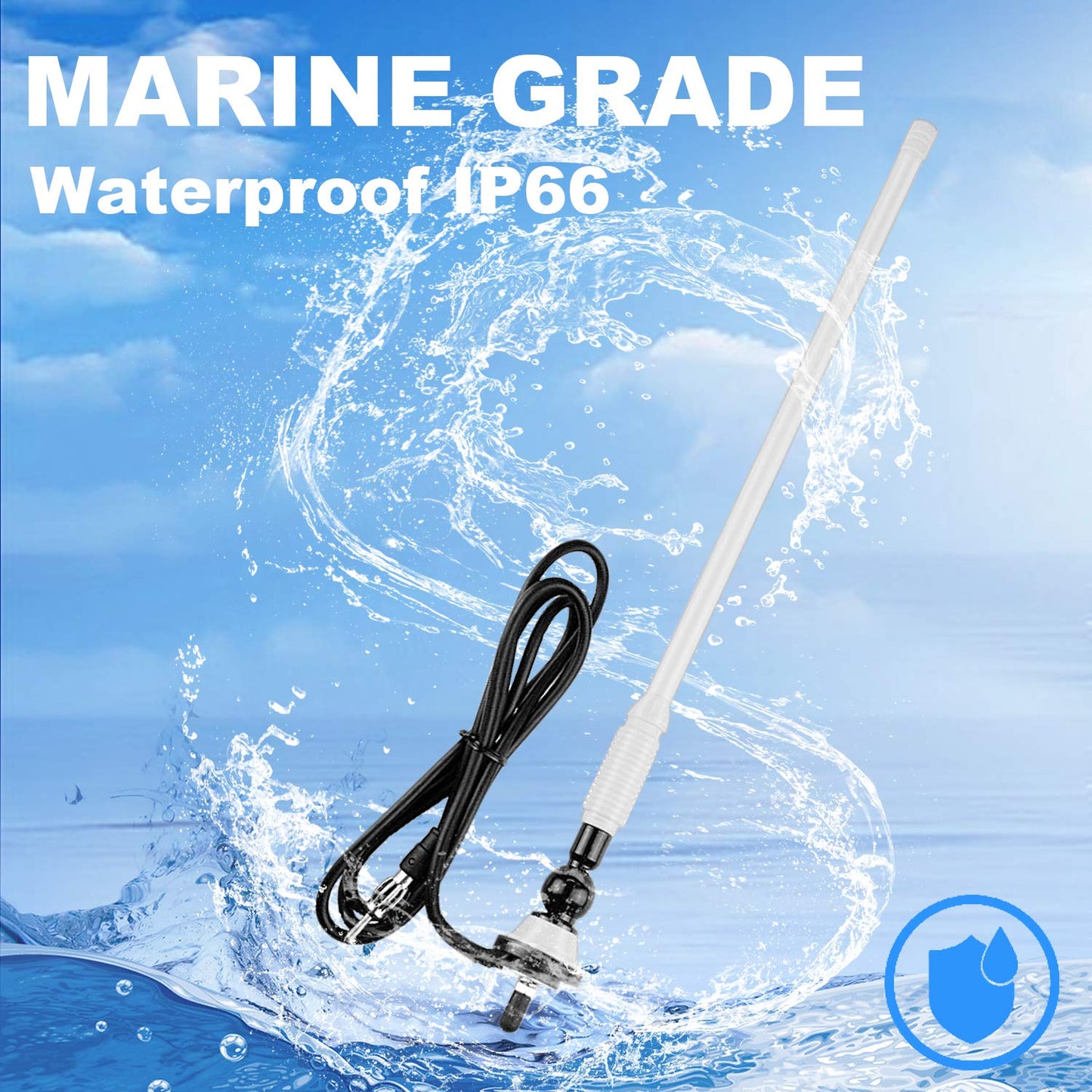 Boat Antennas Waterproof Marine Radio Antenna Car Flexible Rubber Mast FM AM Antenna for ATV UTV RZR SPA Yacht Camper GA057W (White)