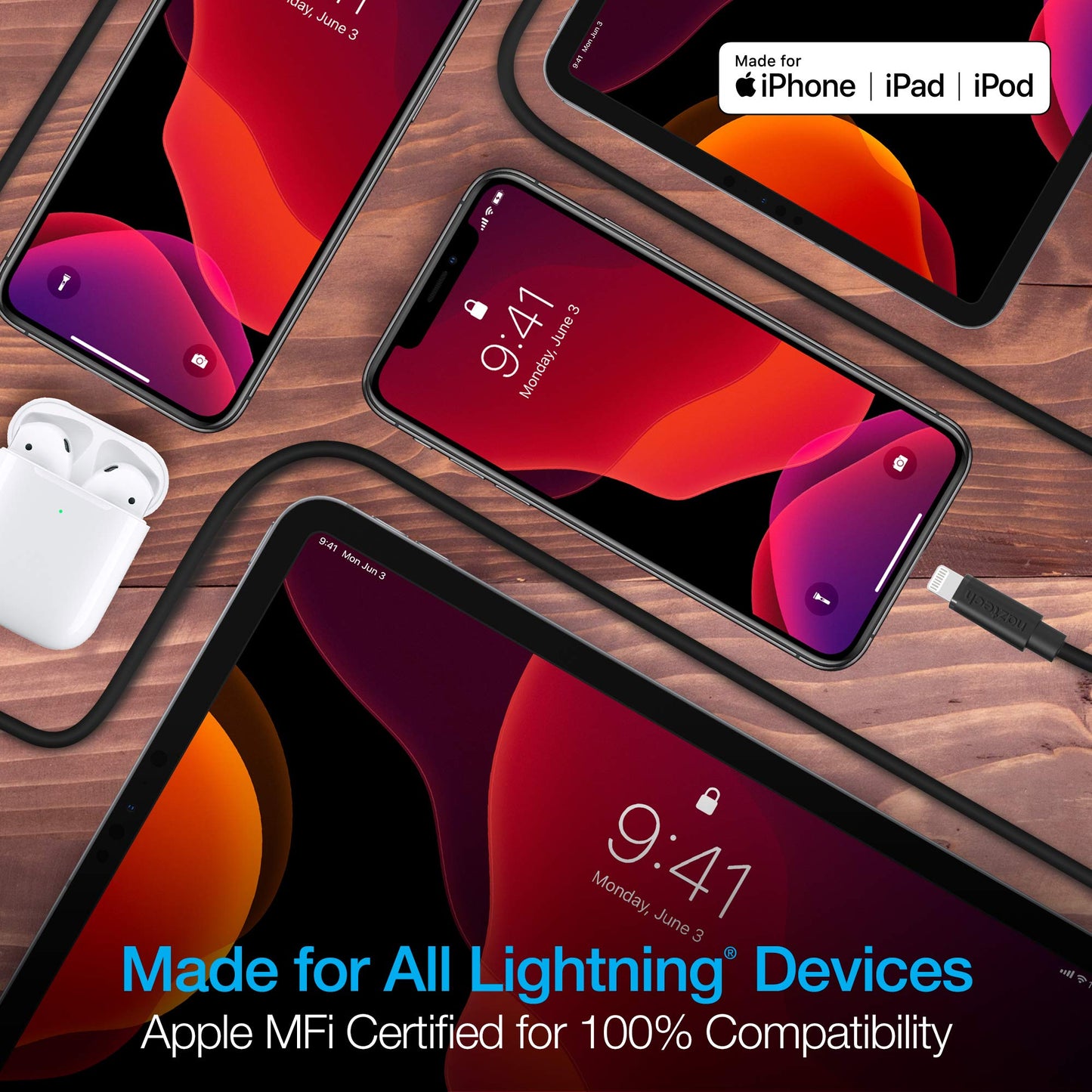 Naztech Lightning Cable Charger - Durable, Rounded, 12ft Fast Charge USB-C to MFi Certified Lightning Cable Compatible with iPhone, iPad, and More…