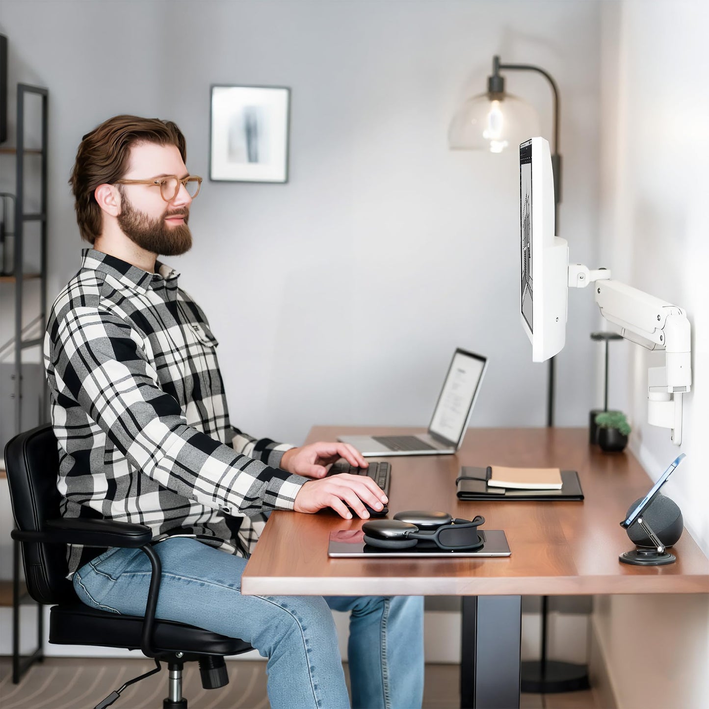 VIVO Premium Aluminum Heavy Duty Monitor Arm for Ultrawide Screens up to 49 inches and 44 lbs, Single Wall Mount, Pneumatic Height, Max VESA 100x100