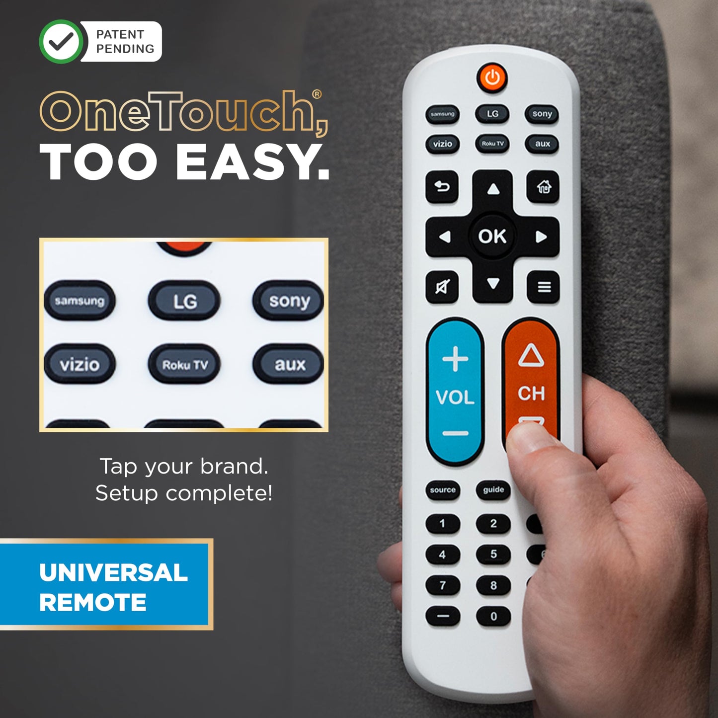 UltraPro BigEZ OneTouch Big Button Universal TV Remote for Seniors, Easy to Use, Replacement Remote for Samsung, LG, Sony, Vizio, Roku TV, Streaming