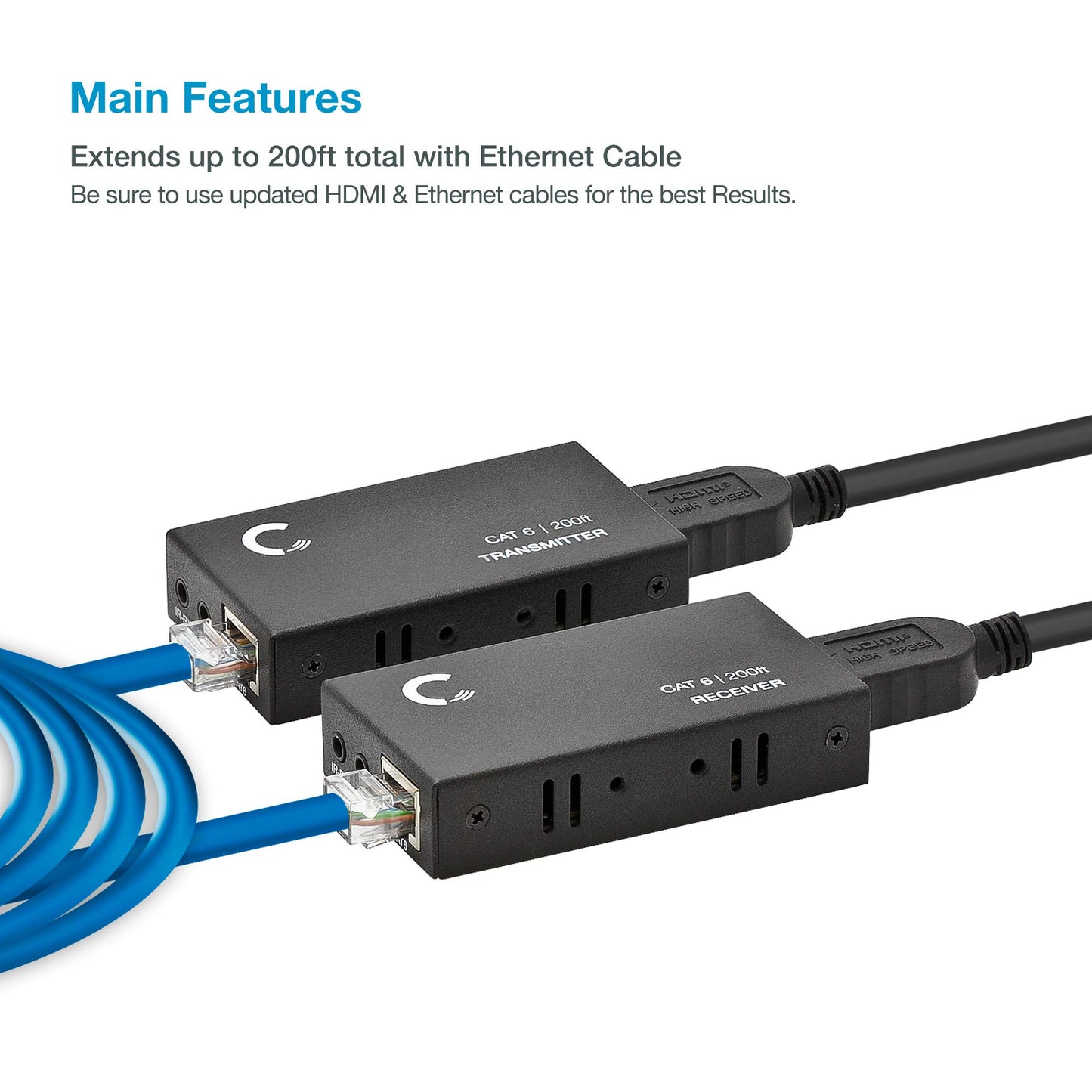 Expert Connect HDMI Extender Over Cat5e/Cat6/Cat7 Ethernet Cable Up to 330 Feet, 1080P, 3D