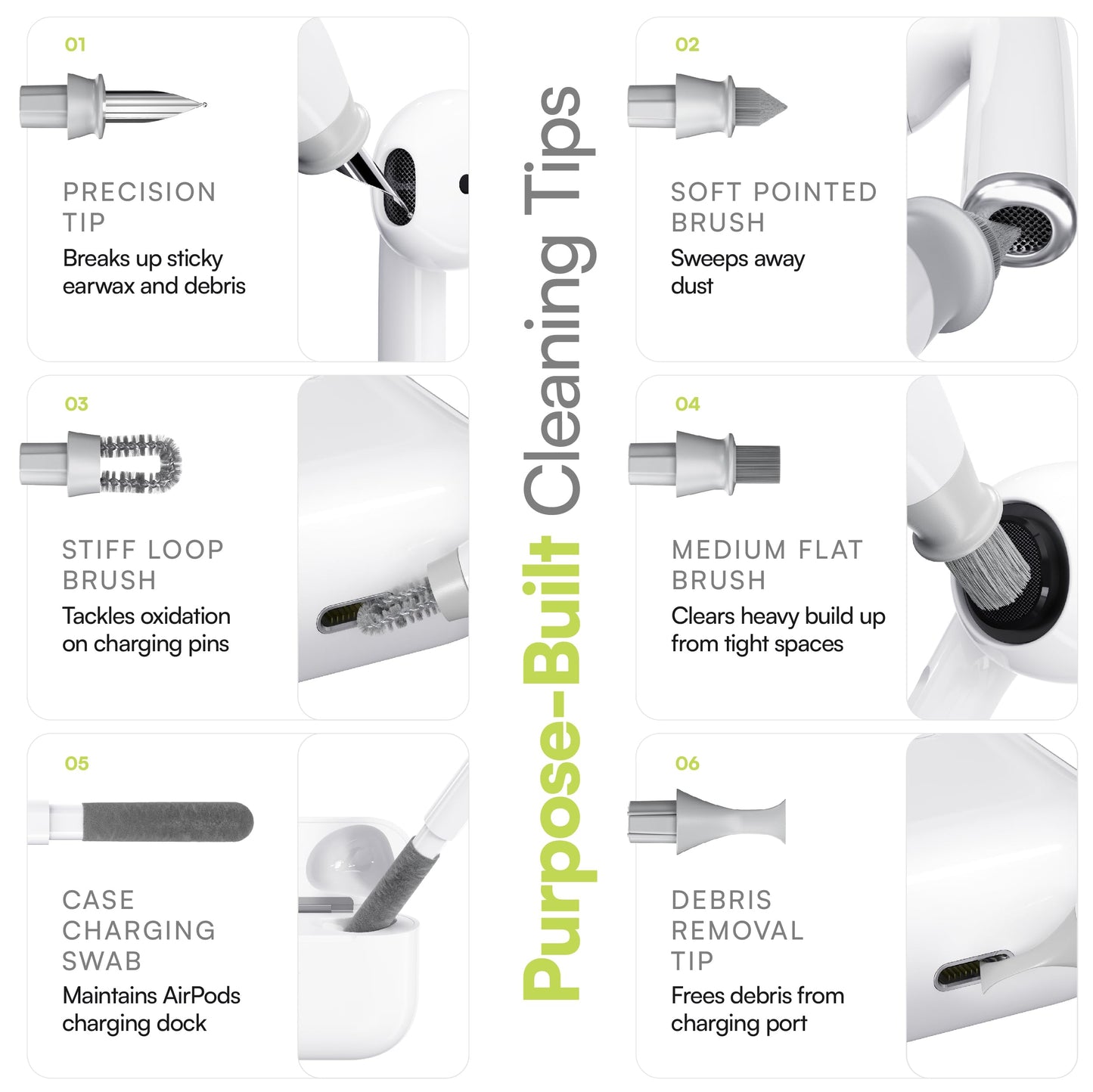 KeyBudz Air Care 2.0 AirPods Cleaning Kit - Patented Multi-Tool Cleaner with Interchangeable Brush Tips for AirPods, iPhone and Apple Devices