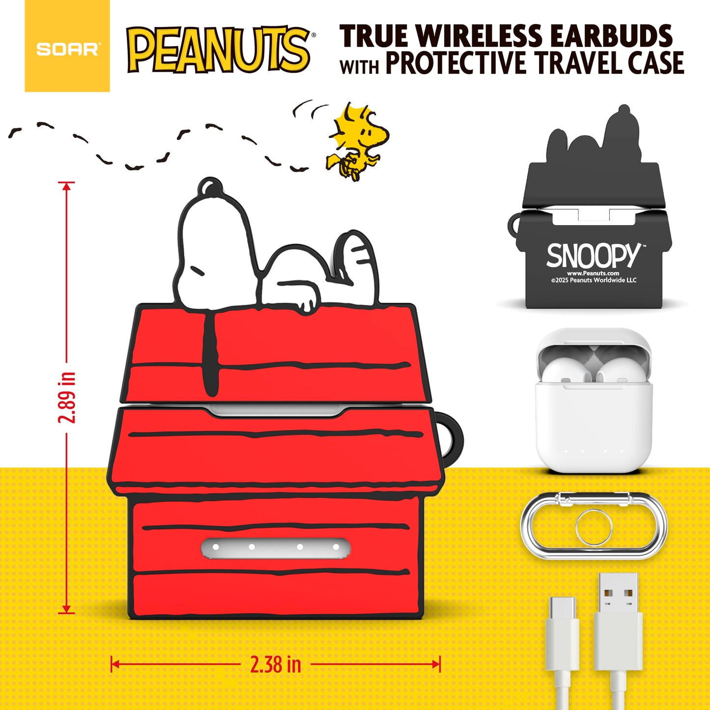 SOAR Peanuts True Wireless Earbuds with Protective Case Red Dog House