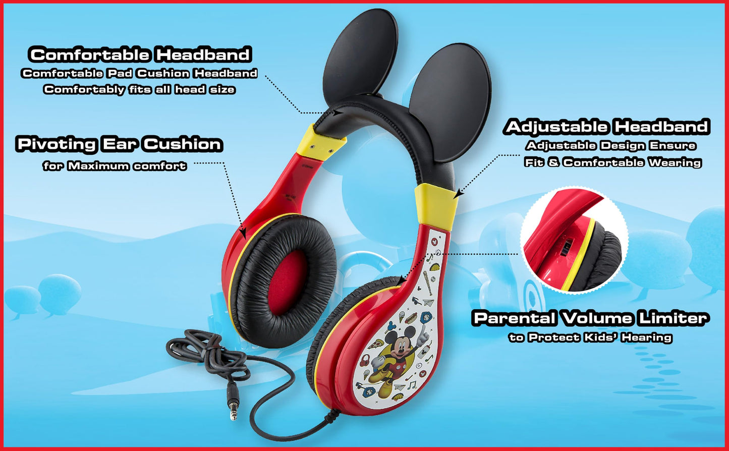 eKids Mickey Mouse Kids Headphones with 3.5mm Audio Jack, Wired Headphones for School, Home or Travel (Mickey Mouse)