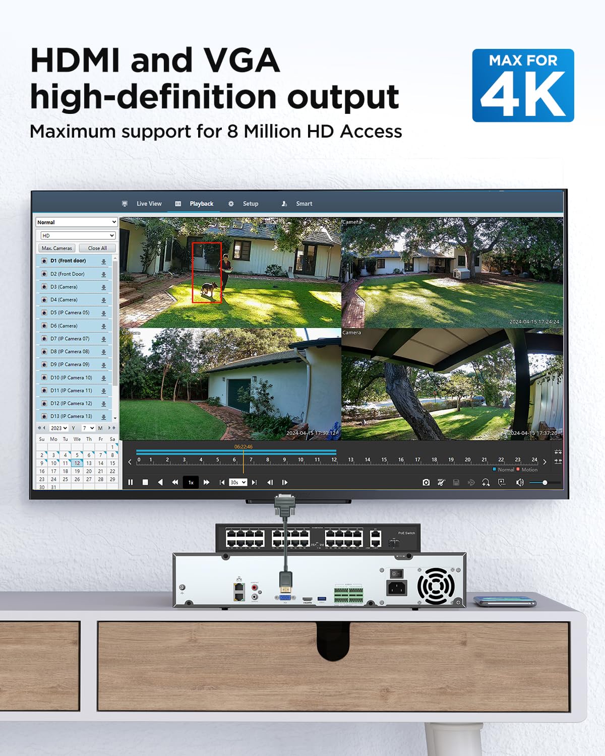 4COVR 4K 64 Channel H.265 Network Video Recorder for Commercial, HD NVR Work with 5MP/6MP/8MP/12MP PoE IP Cameras, 8 SATA Ports Up to 80TB (No HDD