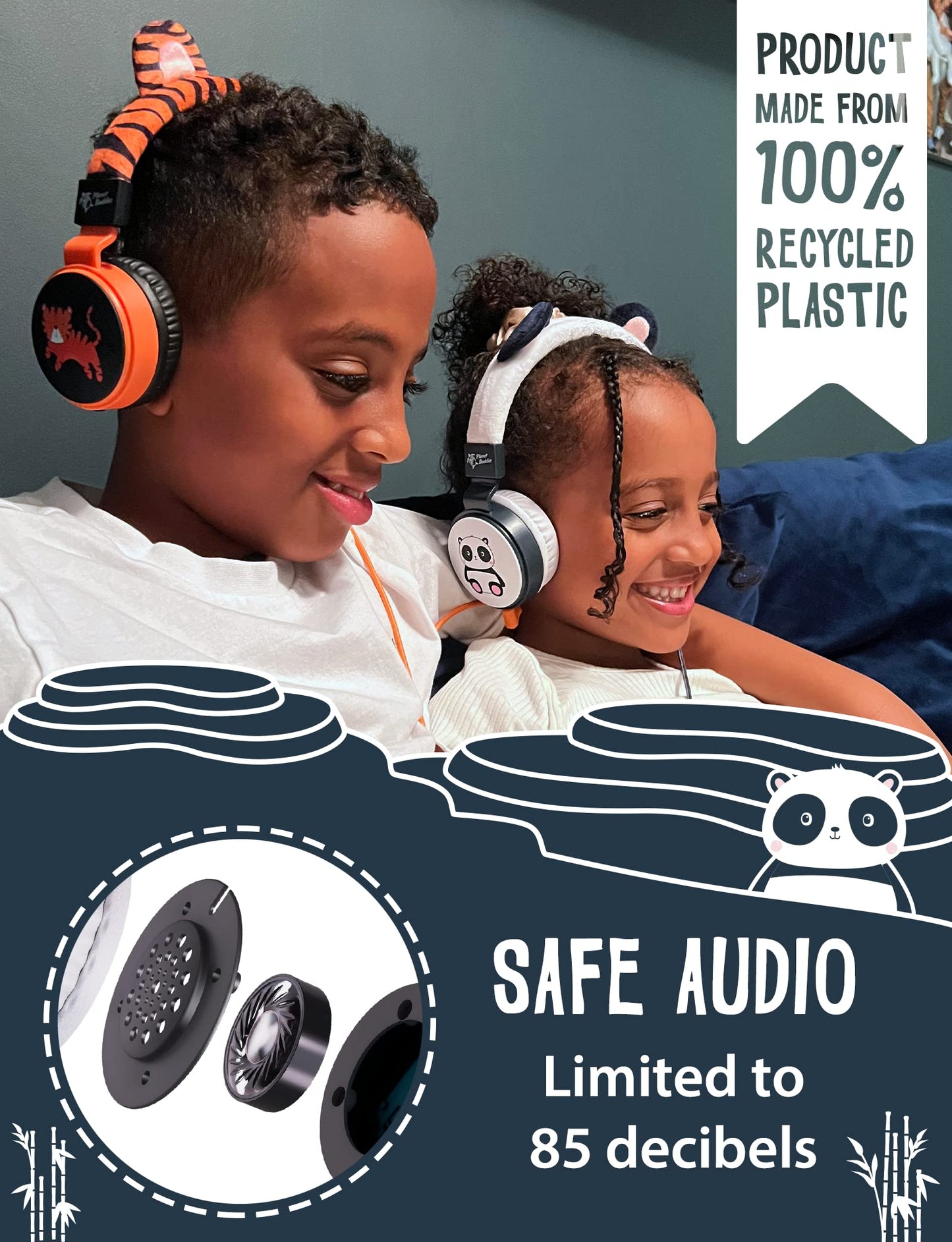 Planet Buddies Kids Headphones for School Travel, Safe Volume Limited, HD Mic Stereo Sound On-Ear Girls Boys Headphones for Kid, Foldable 3.5mm Wired…