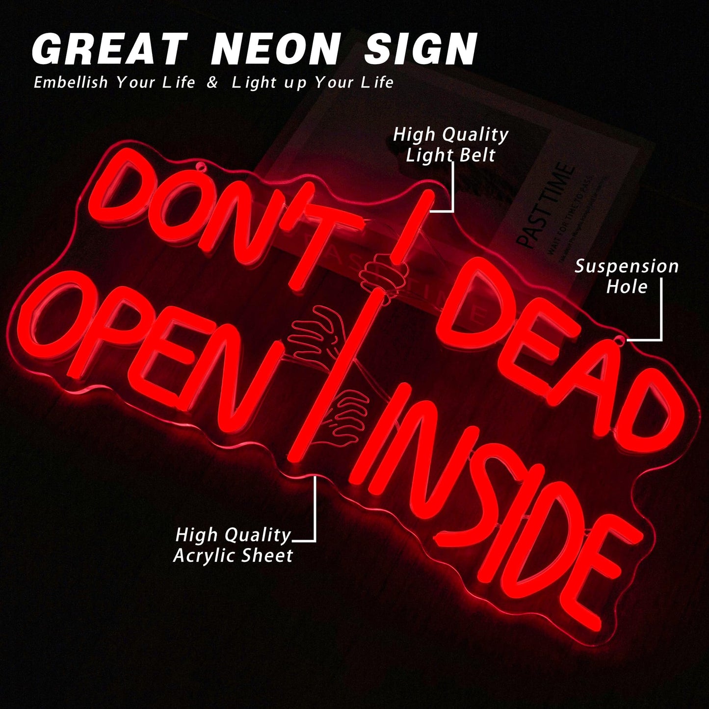Zombie Themed Neon Sign Don't Open Dead Inside Neon Light Dimmable Horror Movie Light Signs for Terror Room and Gothic Home Decor Ideal Gift