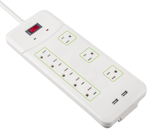 AblePower 8 Outlet Power Strip Surge Protector with 2 USB and transformer slots 3ft 15A 125V 900J