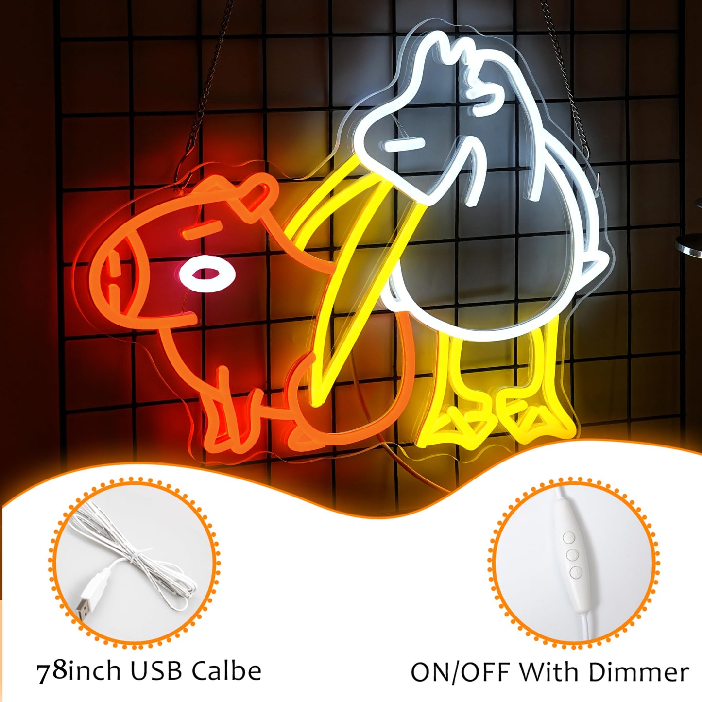 LISIGNVE Capybara Pelican Neon Sign for Wall Decor Funny Capybara Led Neon Light Sign Pelican Neon Light for Children's Room Kindergarten Bedroom Zoo