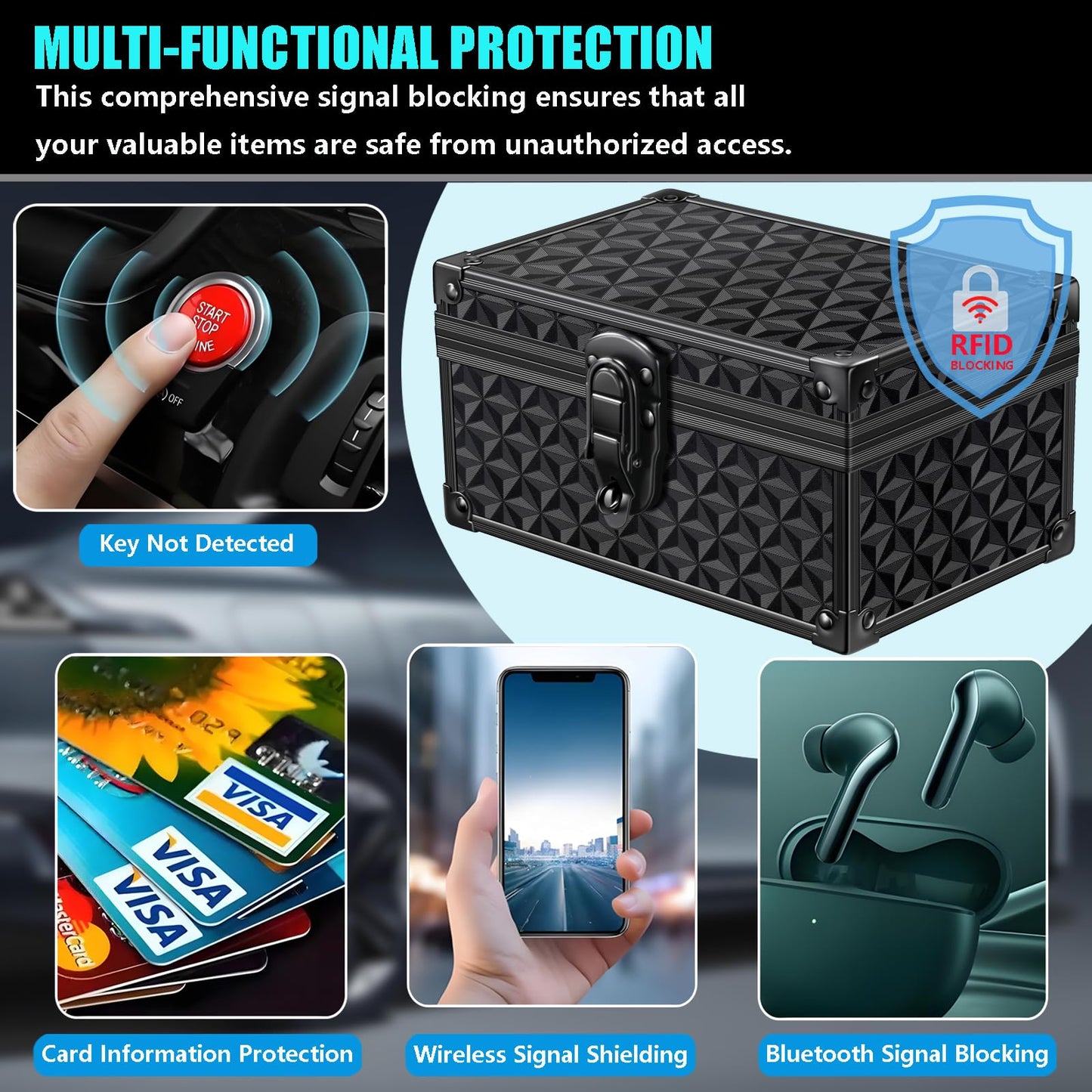 MAZACOO Faraday Signal Blocking Box for Car Key Fob, Keyless Entry Car Key Fob Protector Shielding Cage (3D Black)