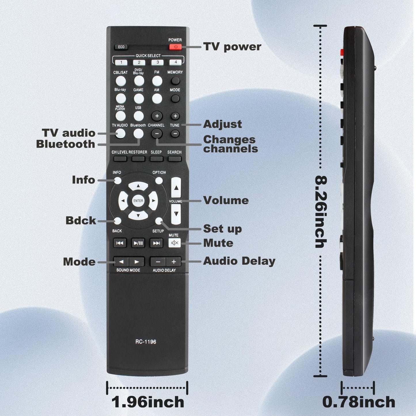 RC-1196 Replace Remote Control Compatible with Denon AV Receiver AVR-S500BT AVR-S510BT AVR-X520BT AVR-X510BT