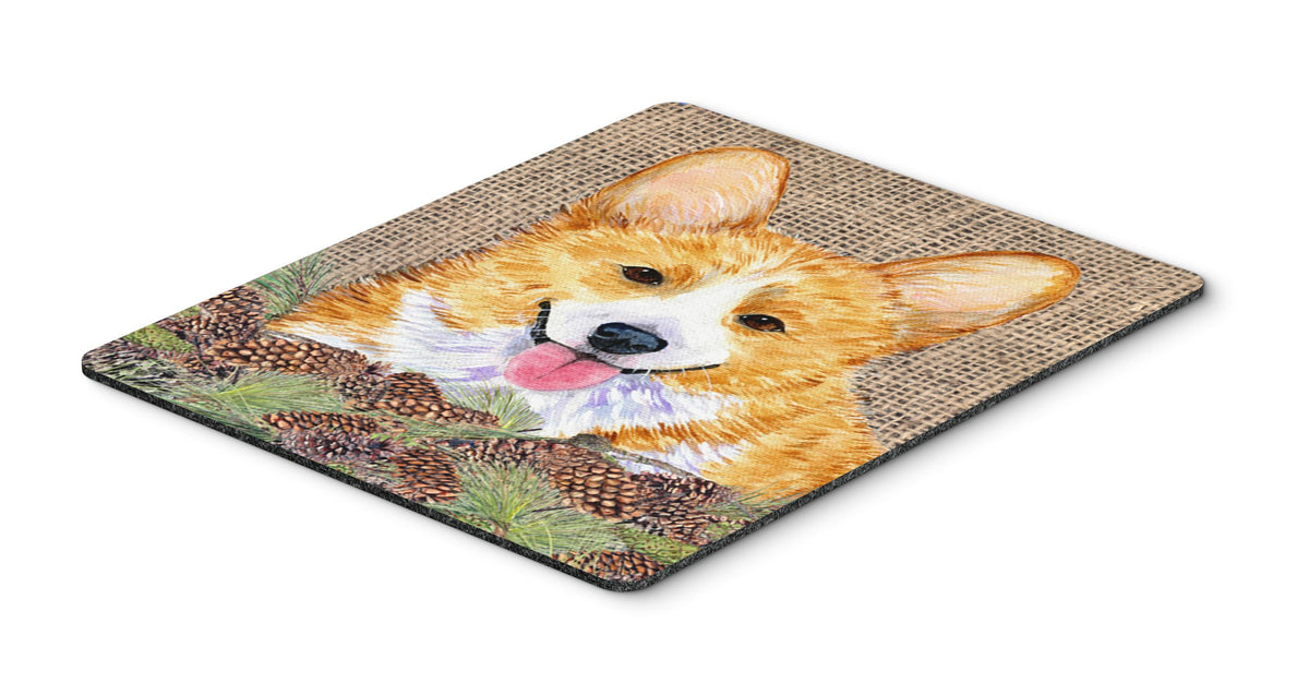 Caroline's Treasures SS4077MP Corgi on Faux Burlap with Pine Cones Mouse Pad, Hot Pad or Trivet for Home Office Gaming Working Computers Laptop Mouse