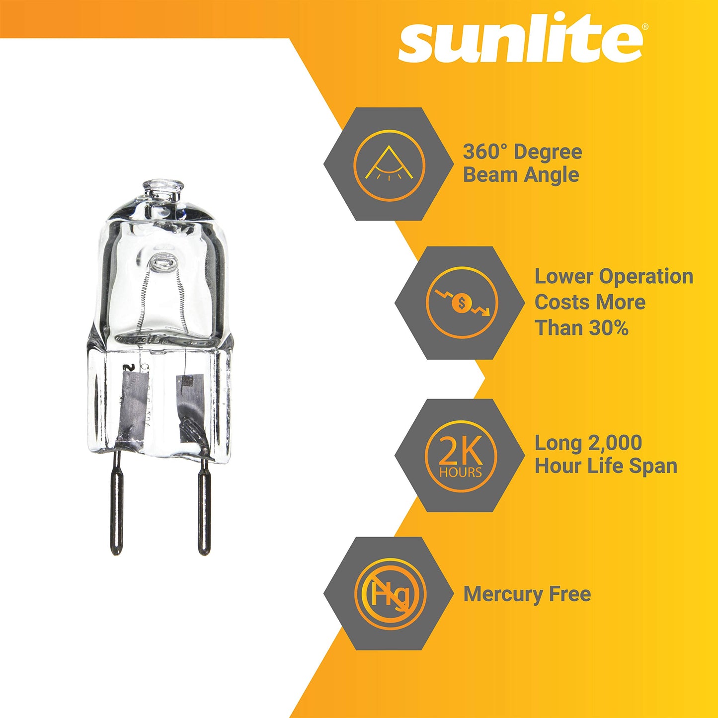 Sunlite 40634-SU Q20/GY8/120V Halogen 20-Watt Single Ended T3.5 Light Bulb, 120 Lumen, 120 Volt, GY8 (Bi-Pin) Base, Clear, 2000 Hour Life Span, 12