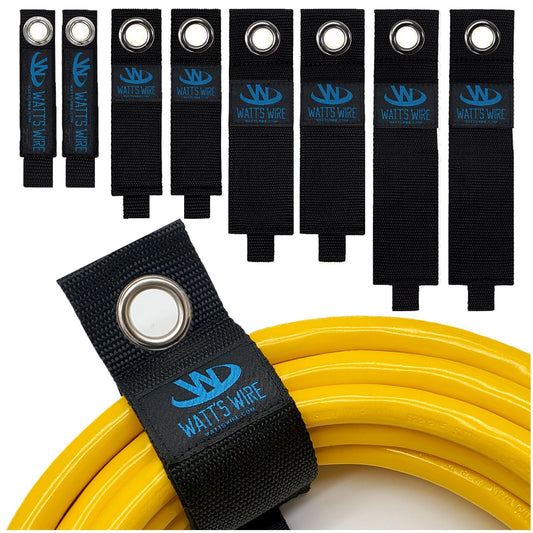 Heavy Duty Storage Straps - 8 Pack: 2 Small, 2 Medium, 2 Large, 2 XL - Extension Cord Ties - Storage Strap - by Watt's Wire