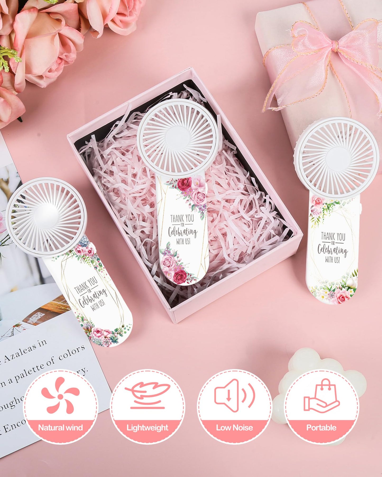 Knsdtsy 50 Pcs Wedding Mini Fans - Personal Portable Mini Handheld Electric Fans for Wedding Favor - Bulk Battery Powered, Battery Not Include, Fresh