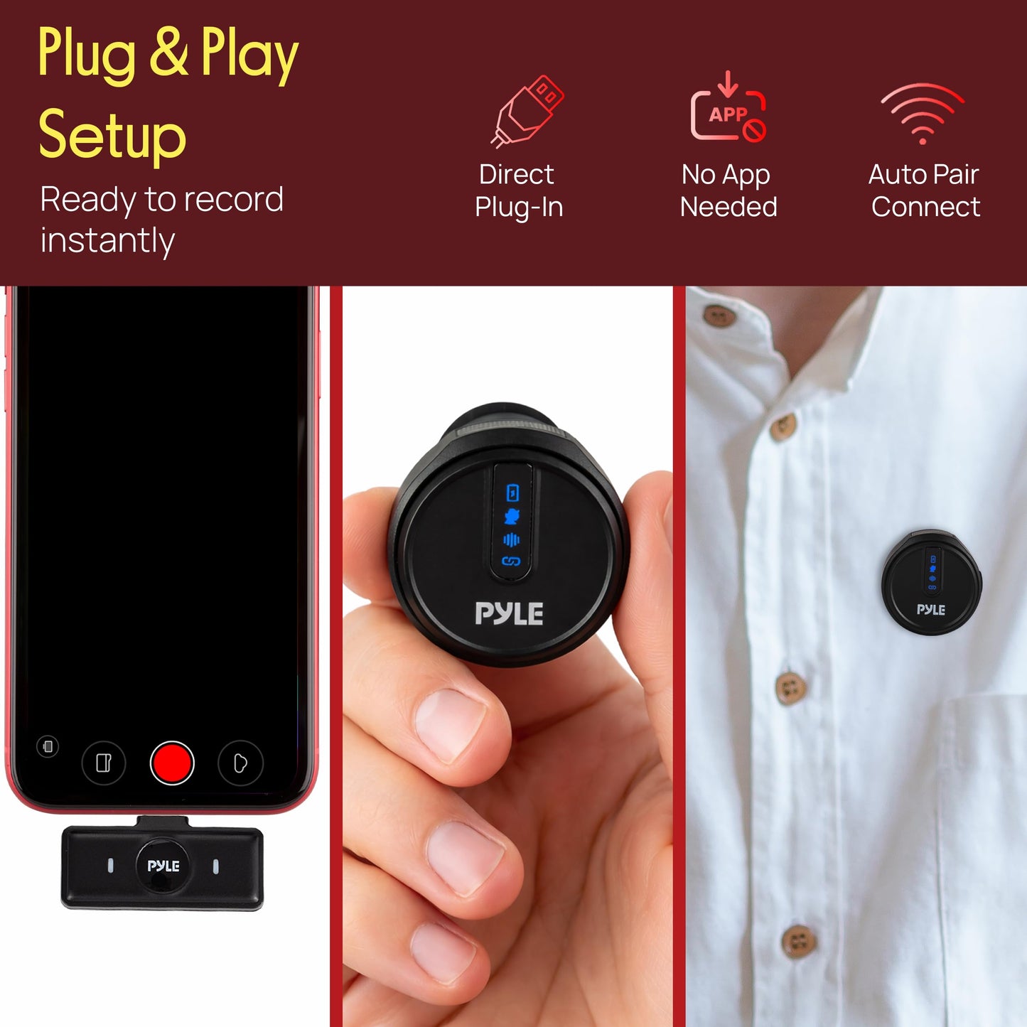 Pyle Wireless Lavalier Microphone System | Noise-Canceling Clip-On Mic with Magnetic Mount, 8H Battery, Charging Case, Windscreens | USB-C Plug & Play