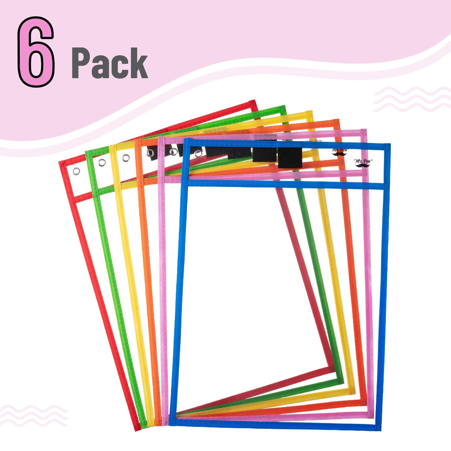 Mr. Pen- Reusable Dry Erase Pocket Sleeves, 10" x 14", 6 Pack, Colorful
