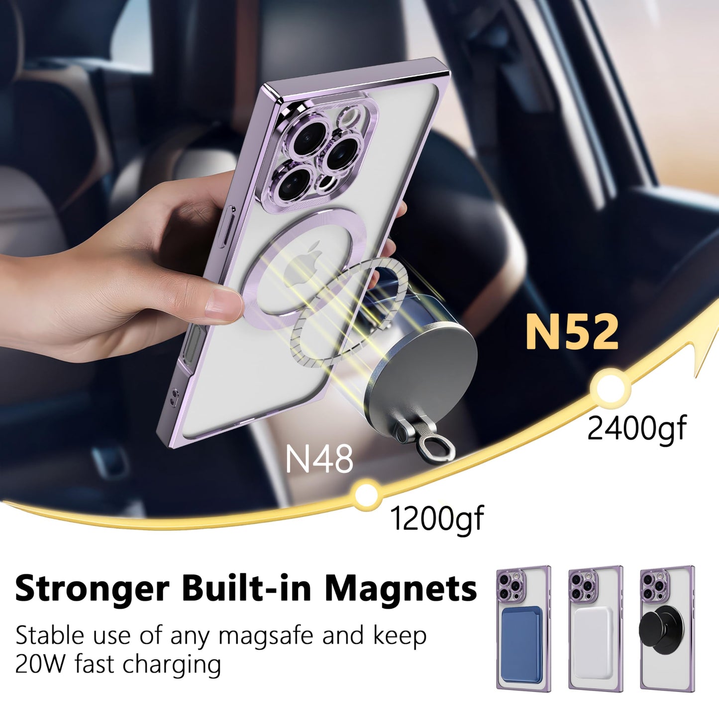 IAIYOXI Rectangle Magnetic Clear Case for iPhone 16, [Compatible with MagSafe],Soft Plating Phone Case with Full Camera Lens Protection,Anti-Scratch
