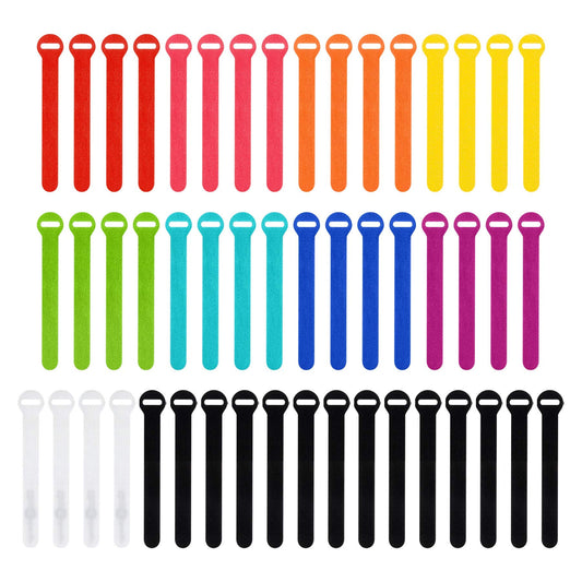 Self-Gripping Cable Ties by Wrap-It Storage, Multi-Color, 5 Inch Straps (50-pack) - Reusable Hook and Loop Cord Organizer Cable Ties for Cord