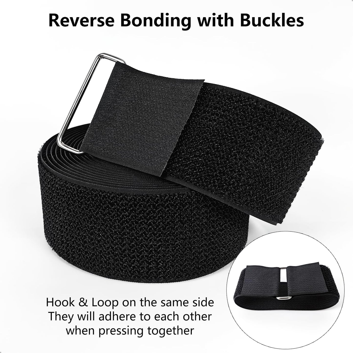 Hook and Loop Straps, 2'' x 16.5', Fastening Cinch Straps with 15 Metal Buckles, Cut to Length, Heavy Duty, Reusable Cable Straps, Cord Straps, 16.5