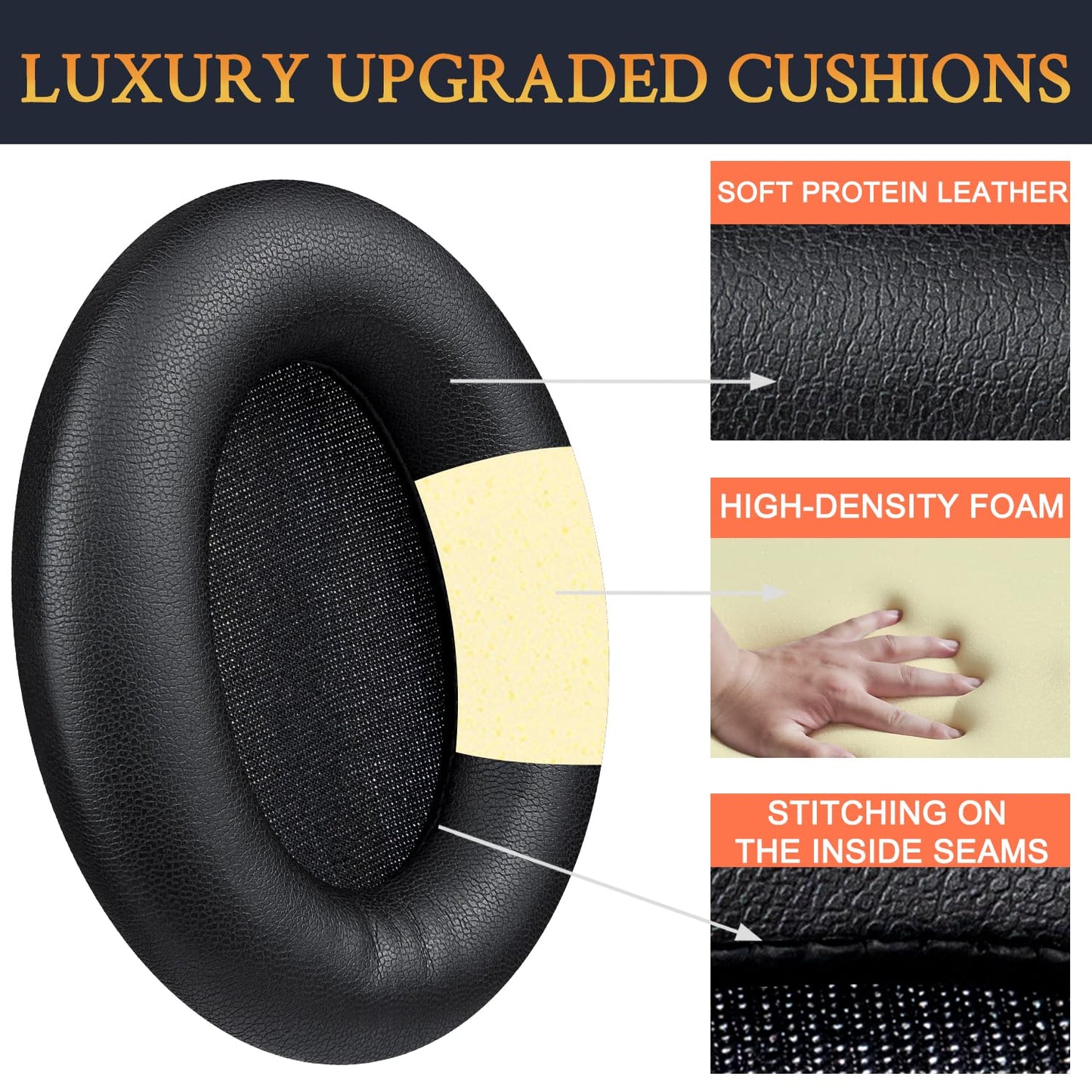 SOULWIT Earpads for Sony WH-1000XM3 Over-Ear Headphones, Softer Protein Leather, Noise Isolation Memory Foam, Added Thickness (Black)
