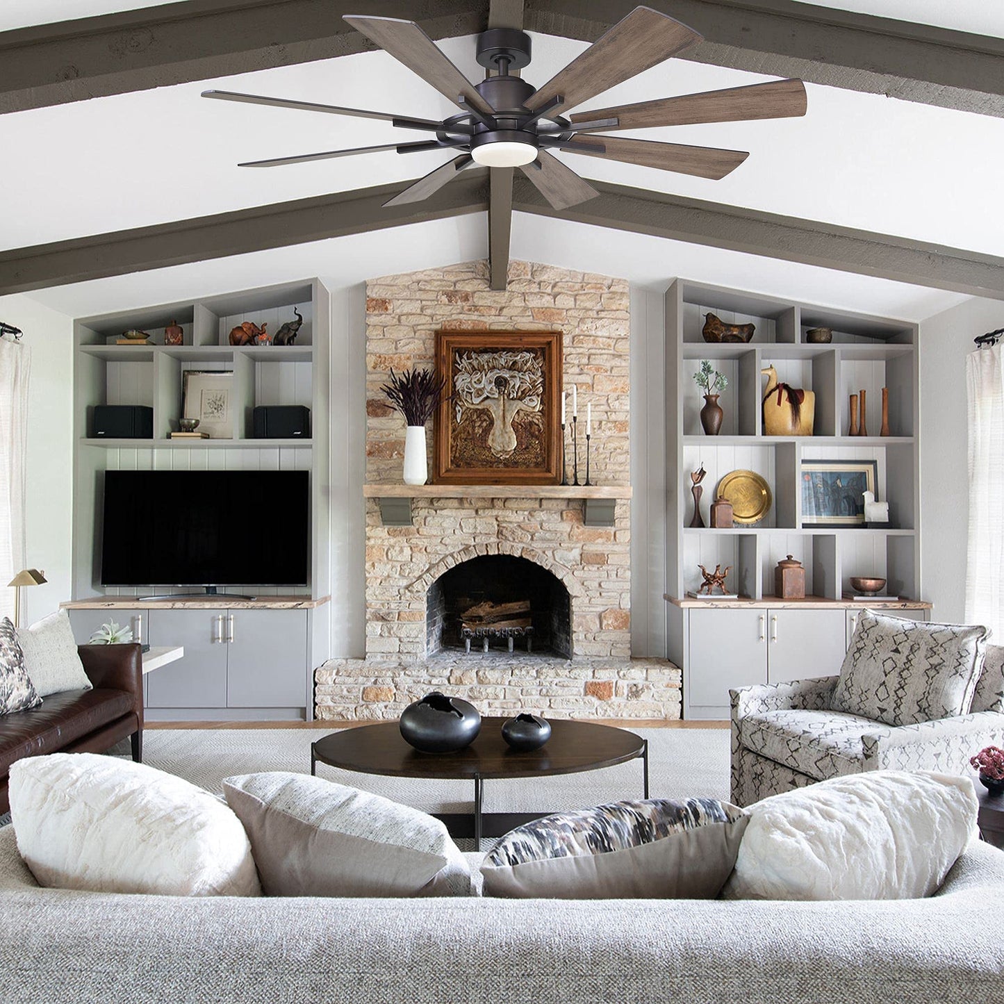 60 Inch Ceiling Fan with Light and Remote Farmhouse Windmill Chandelier Fan