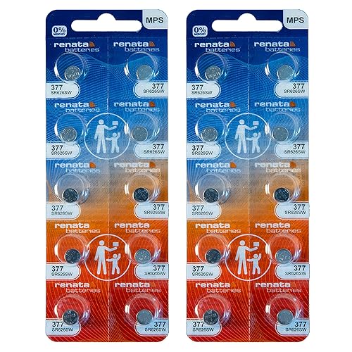 Renata 377 SR626SW Batteries - 1.55V Silver Oxide 377 Watch Battery (20 Count)