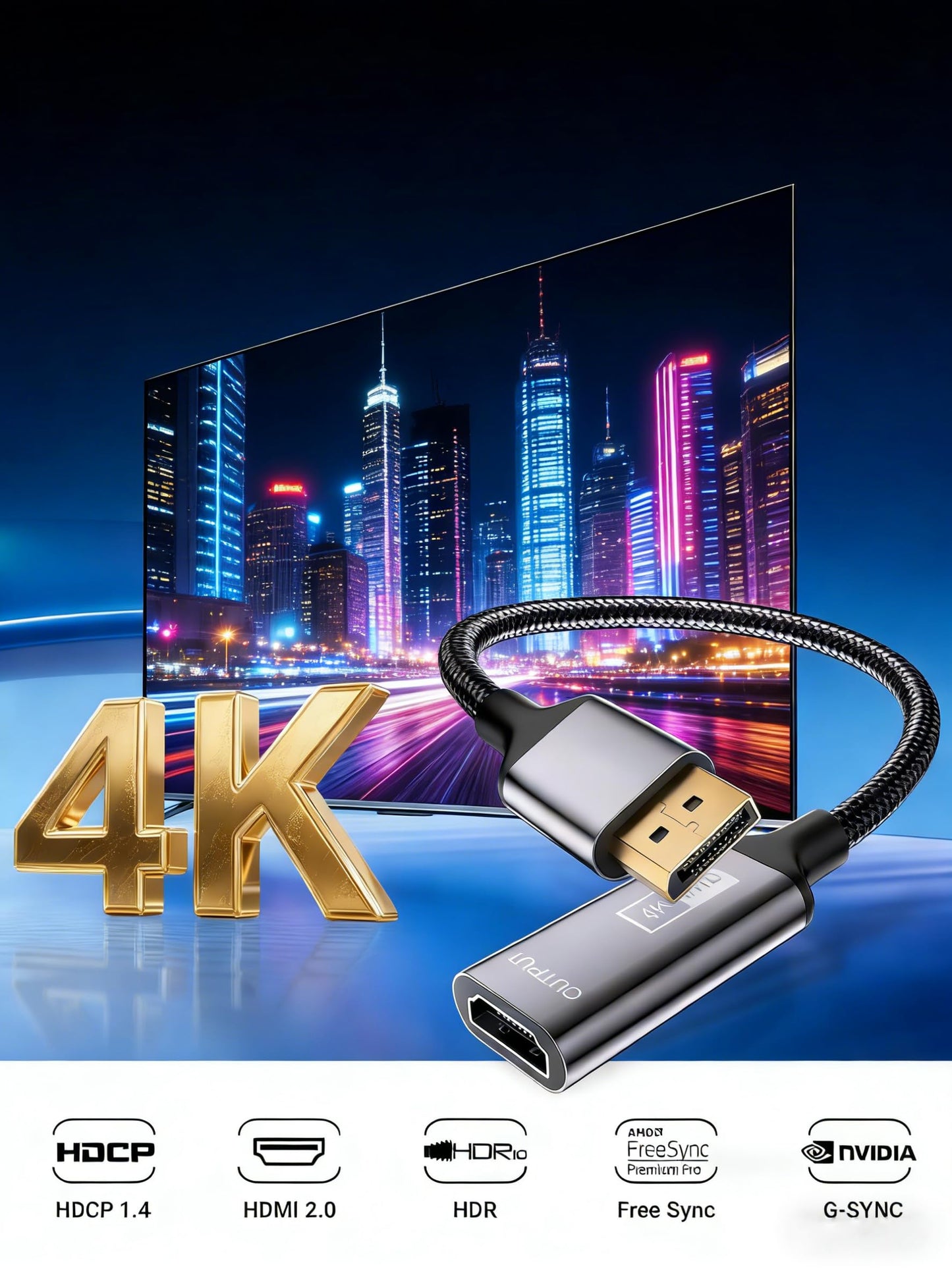 HAOISH 4K HDMI to Displayport Adapter, 1080P@120HZ Uni-Directional Display Port to HDMI for Projectors, Monitors, TVS, Graphics Cards (DP Male -HDMI