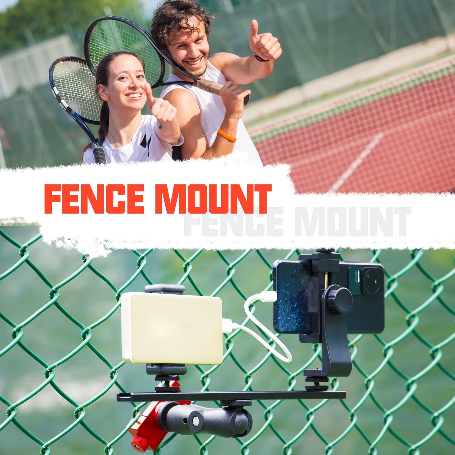 Smartphone Fence Mount - Tennis Camera Fence Mount, Phone Camera Holder for Gopro,insta360 X5,Cell Phone, Mevo Start for Tennis & Pickleball