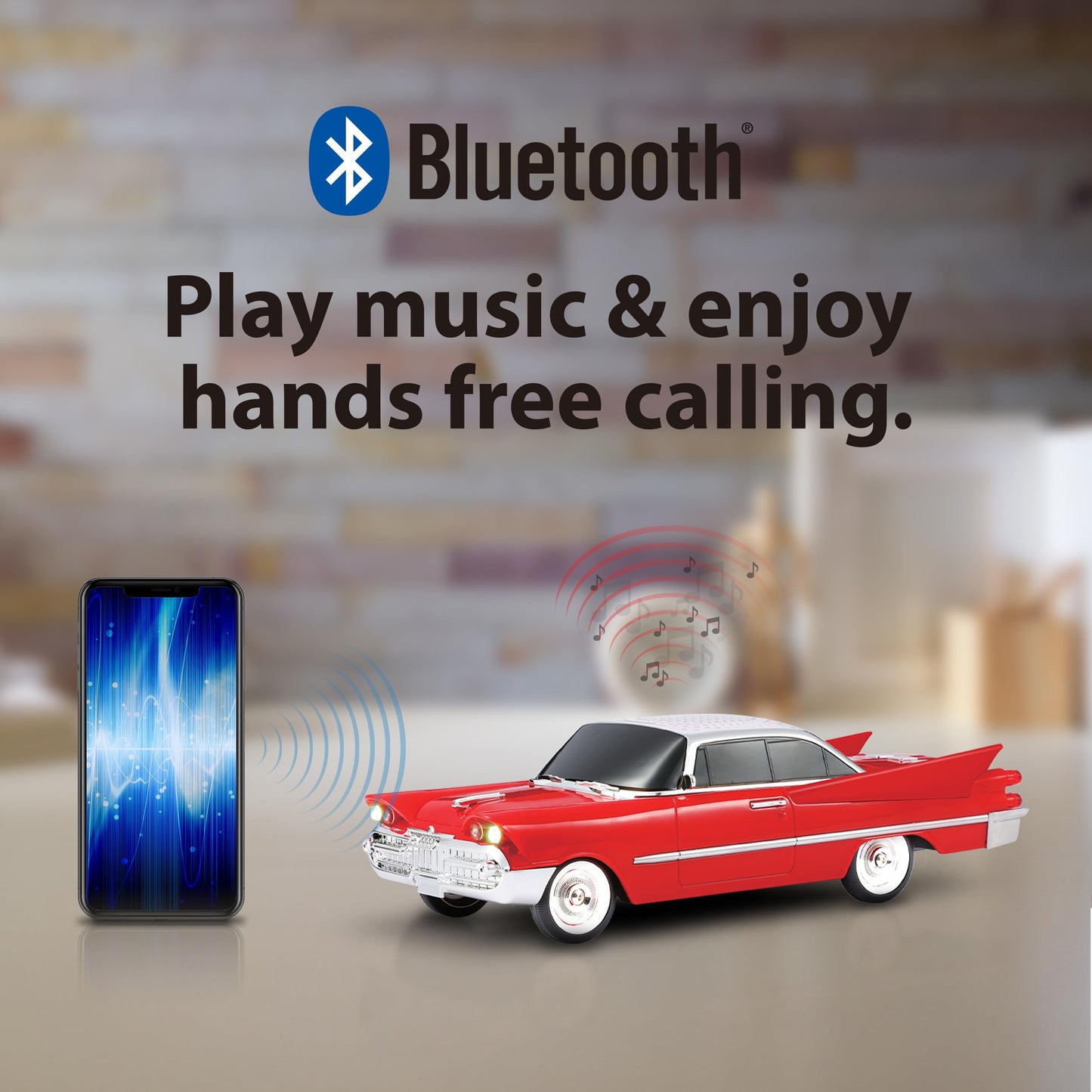 QFX Bluetooth 1959 Retro Classic Car Speaker, Dual 2-inch Speakers, Hands-Free Link, Built-in Microphone, FM Radio, and LED Party Lights, Red