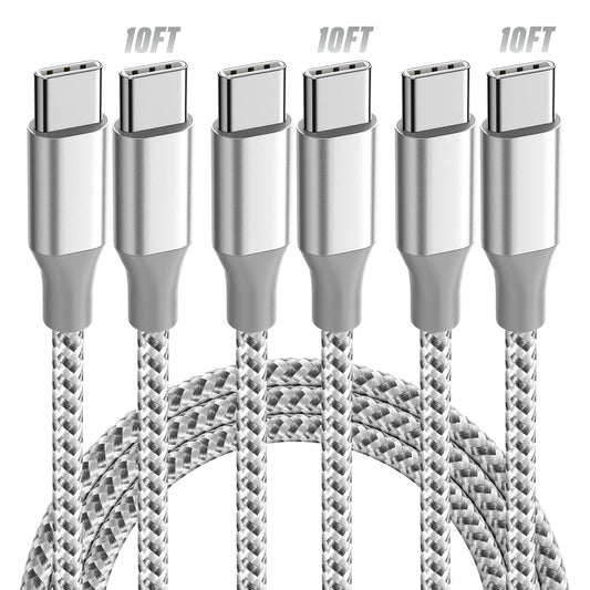 KYEHD USB C Cable?3 Pack 10FT 60W Fast Charging USB C to USB C Cable, Durable Type C Charger Cable for iPhone 17/16/15/iPad MacBook CarPlay