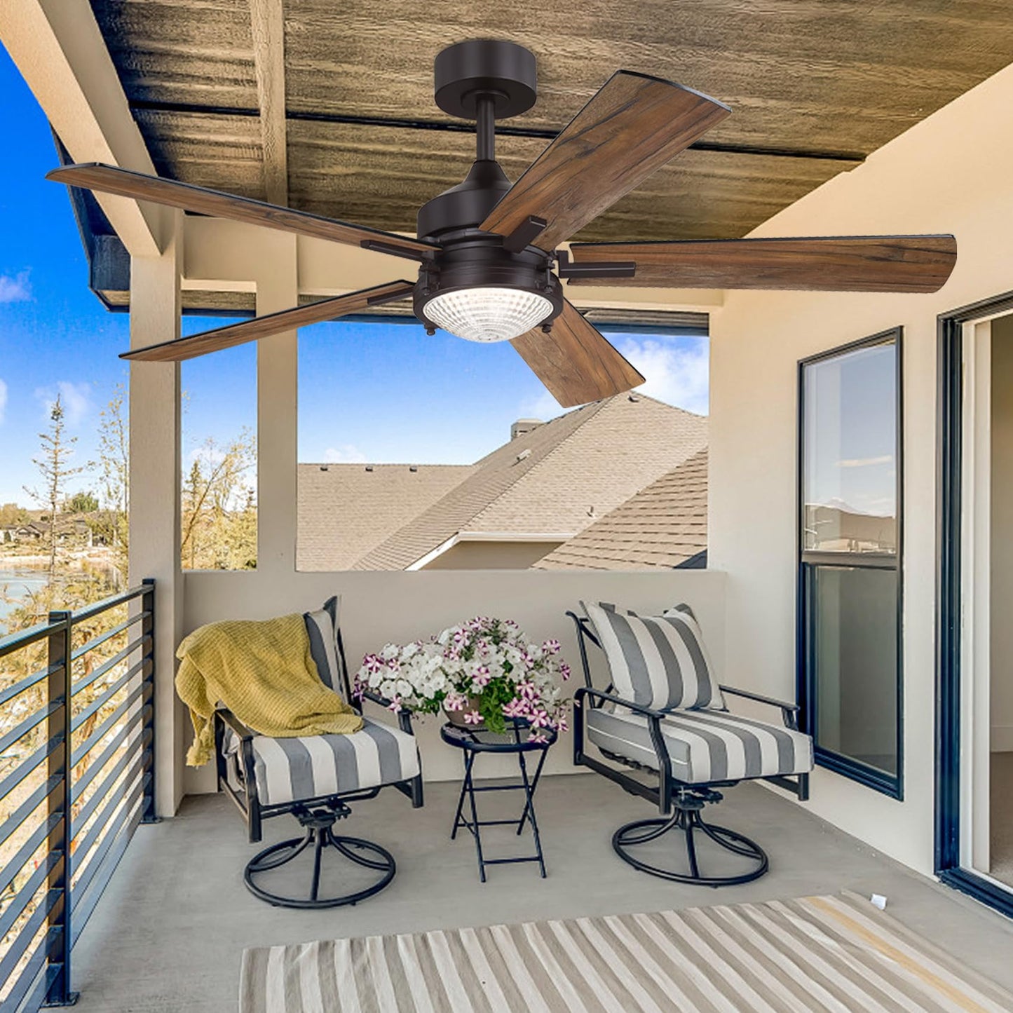 Caisens 52 Inch Farmhouse Ceiling Fan with Light and Remote Control, Forged Metal Light Kit with Crystal Prismatic Glass, 3CCT Dimmable, 6 Speed