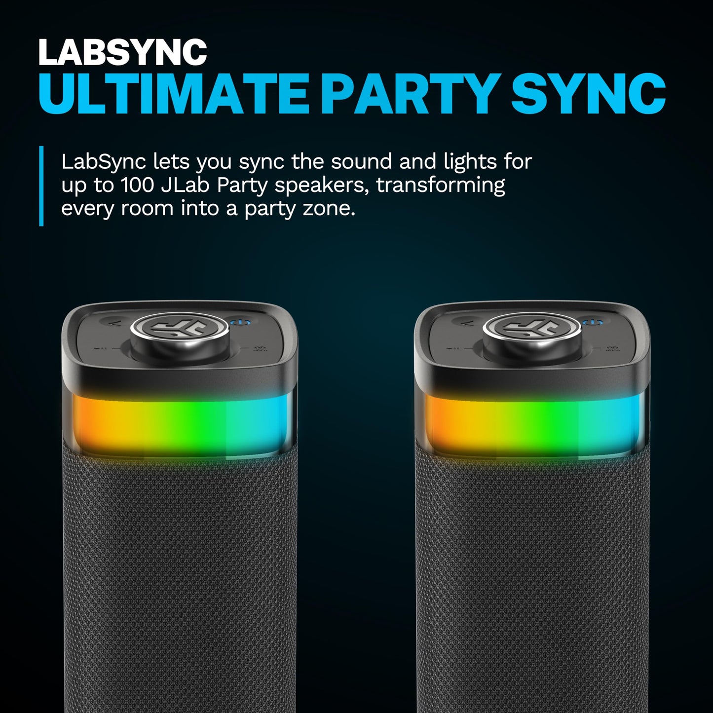 JLab JBuds Party Portable Bluetooth Speaker, 2 Full-Range Drivers + 2 Passive Woofers, IP56 Waterproof, 12 Hours Playtime, Connect Multiple Speakers