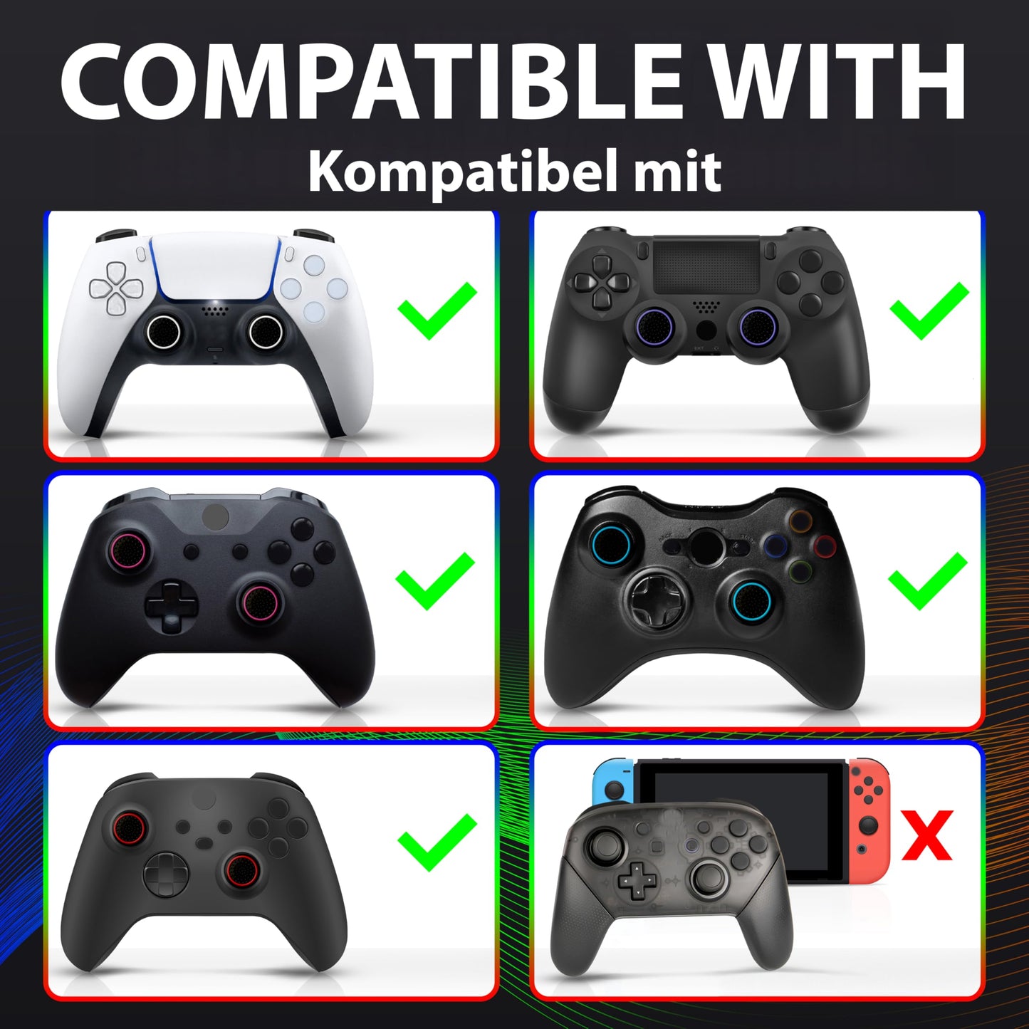 MatoSan 8 Thumbstick Grip Caps - Silicone Thumb Grips Compatible with PS5, PS4, Xbox Controller - Anti-Slip Joystick Cover - Controller Grips - Gaming