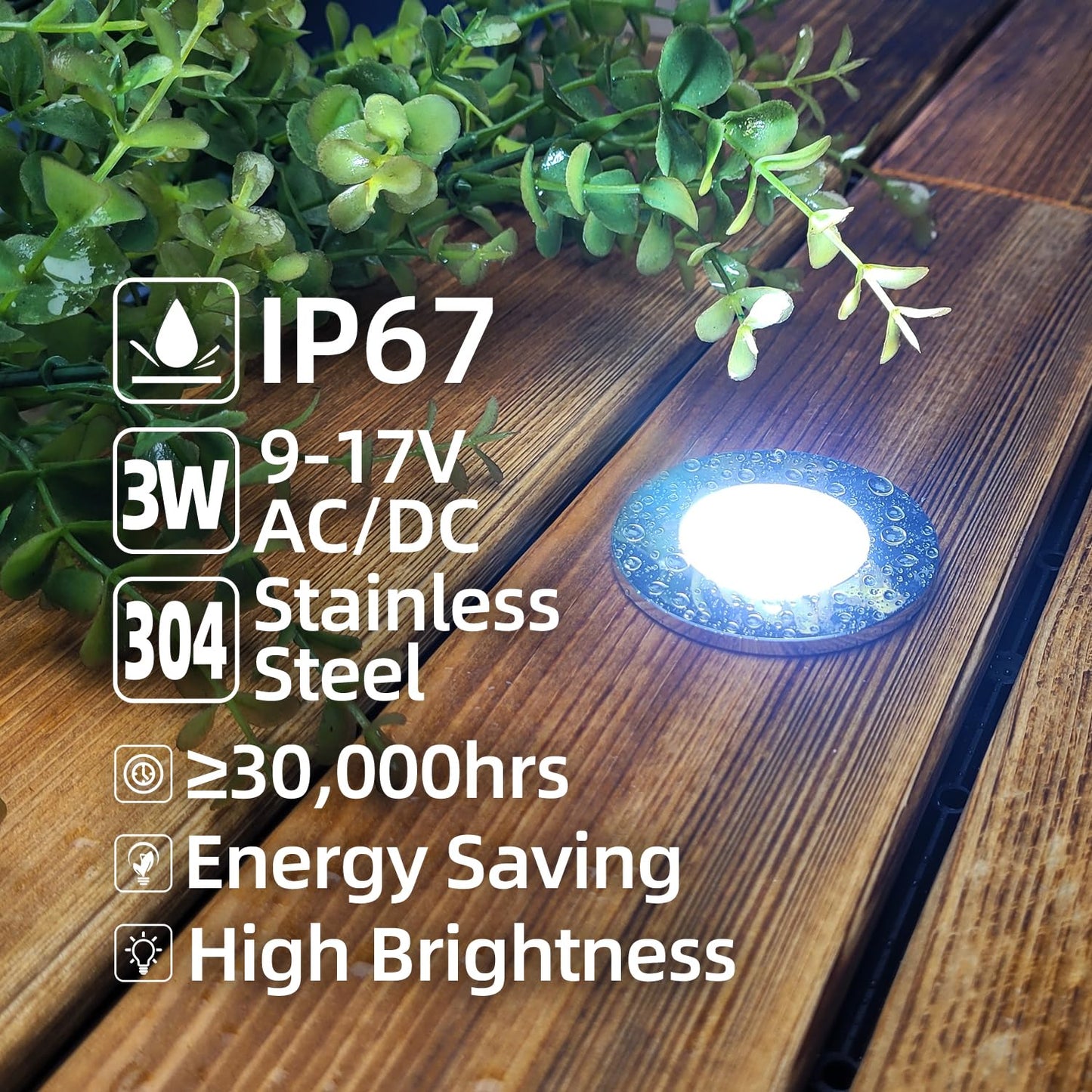 MALORY Low Voltage Deck Light 6 Pack, 3W 250LM Landscape Lighting, ?48 mm Recessed LED Outdoor Step Stair Lights, Full 304 Stainless Steel Deck
