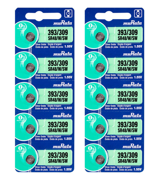 Murata 393/309 Battery SR48/W/SW 1.55V Silver Oxide Watch Button Cell (10 Batteries)