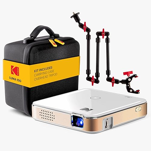 Kodak Luma 150 Mini Wireless Projector Kit with Overhead Tripod and Case, DLP, 55 ANSI Lumens, Screen Mirroring, HDMI/USB/microSD - For Cookie