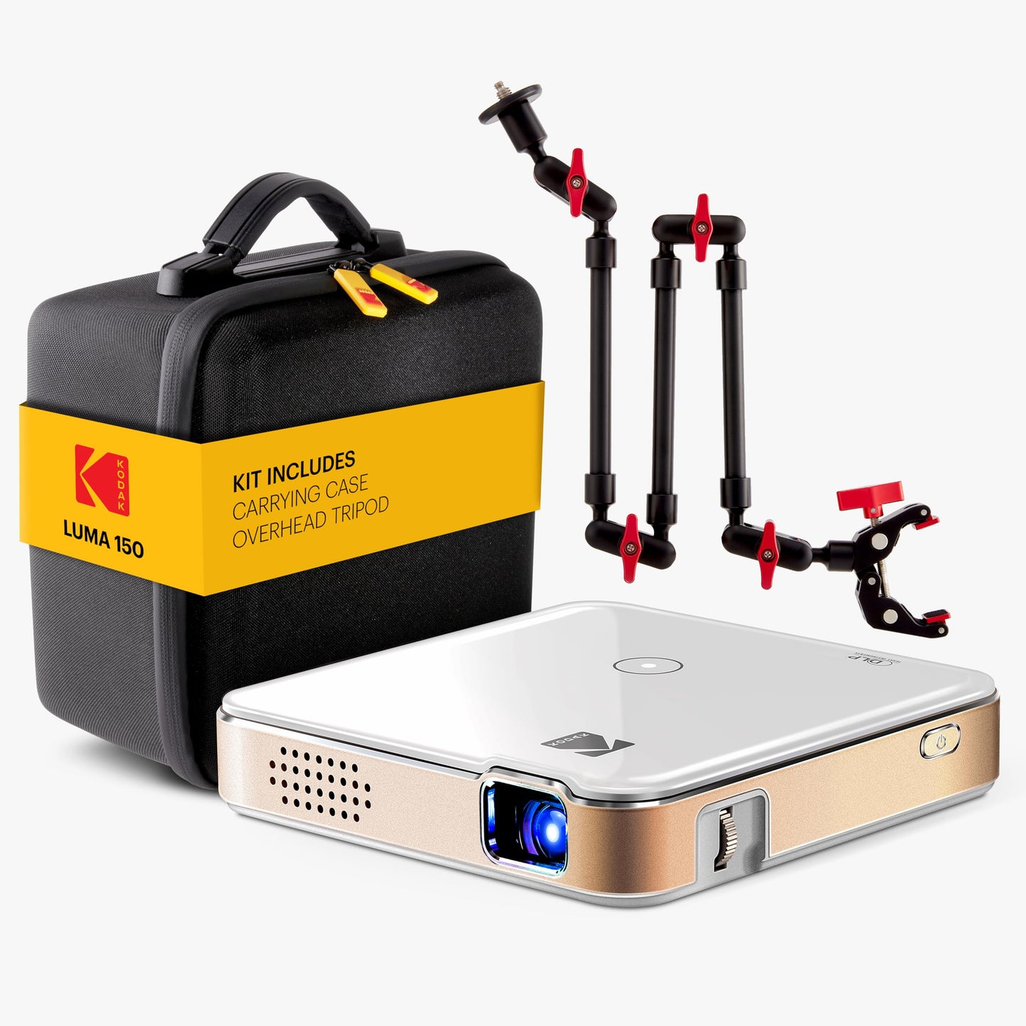 Kodak Luma 150 Mini Wireless Projector Kit with Overhead Tripod and Case, DLP, 55 ANSI Lumens, Screen Mirroring, HDMI/USB/microSD - For Cookie
