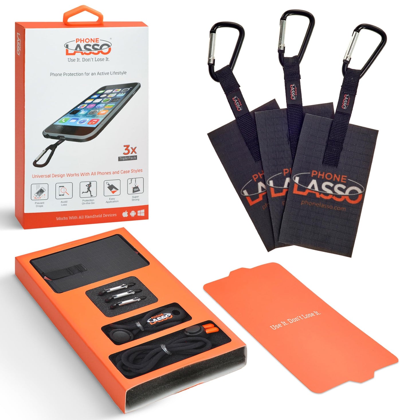 Phone Lanyard Adjustable Neck and Wrist Straps Universal Phone Tether Works with All Case Styles Multi-Pack x3 (Black)