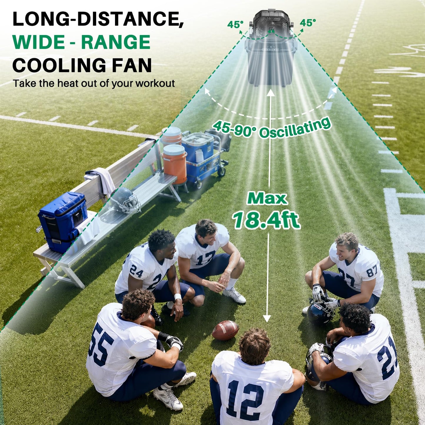 Ausic Outdoor Misting Fan for Outside, 5 Gal 12" Pro Portable Mister Fan with Water Box, 30000mAh Rechargeable Cooling Fan with Adapter, LED Light