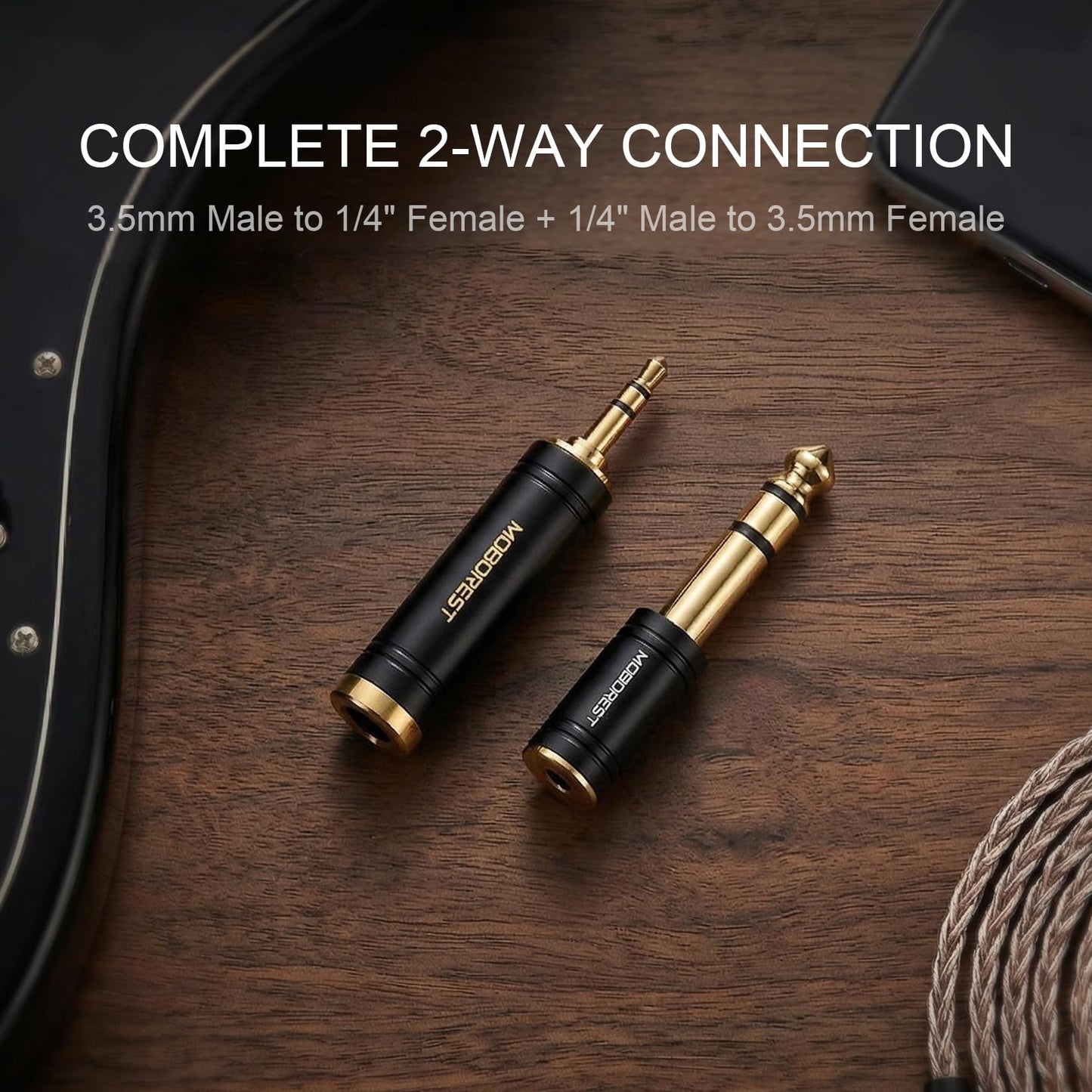 MOBOREST 3.5mm to 1/4 (6.35mm) Stereo Pure Copper Adapter, 1/8 Inch to 1/4 Inch Stereo Adapter, Can be Used Conversion Headphone adapte, amp adapte