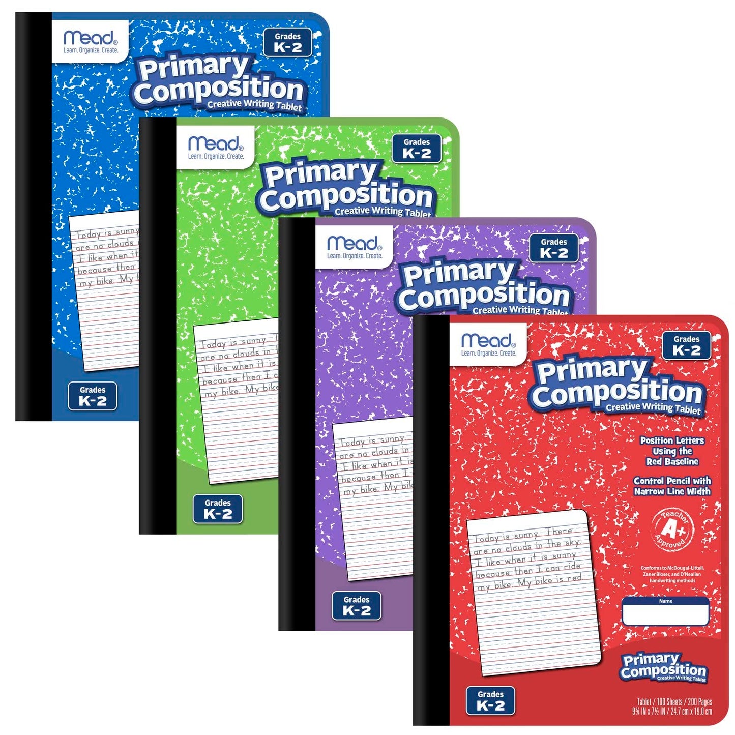 Mead Primary Composition Book, Primary Ruled Journal, Grades K-2, 7-1/2" x 9-3/4", 100 Sheets per Comp Book, Colors Will Vary, 12 Pack (610054-ECM)