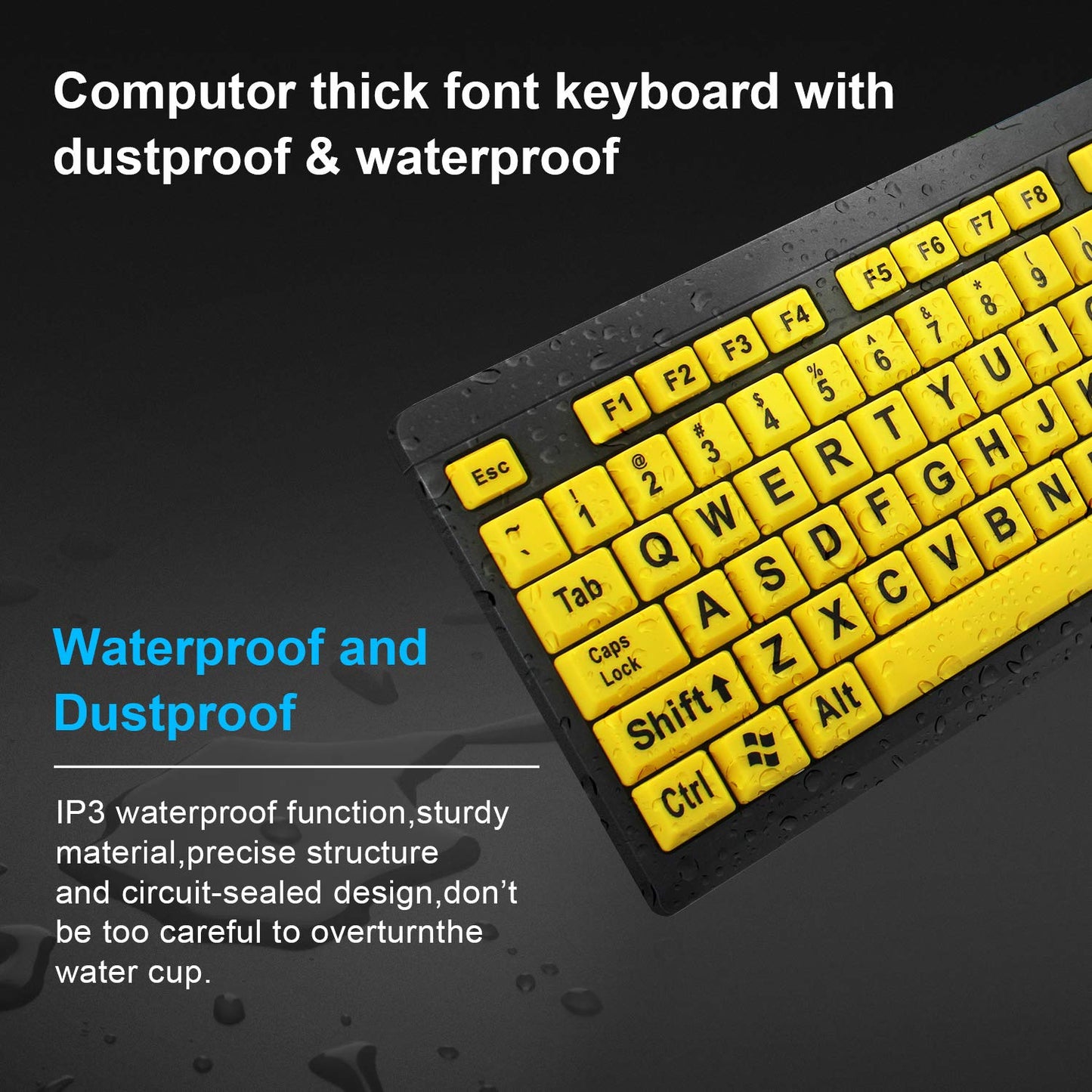 BOOGIIO Large Print Computer Keyboard, Wired USB High Contrast Keyboard with Oversized Print Letters for Visually Impaired Low Vision Individuals